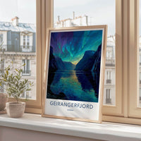 Geirangerfjord Poster - Norway Wall Art - Vibrant Fjord Aurora Home Decor