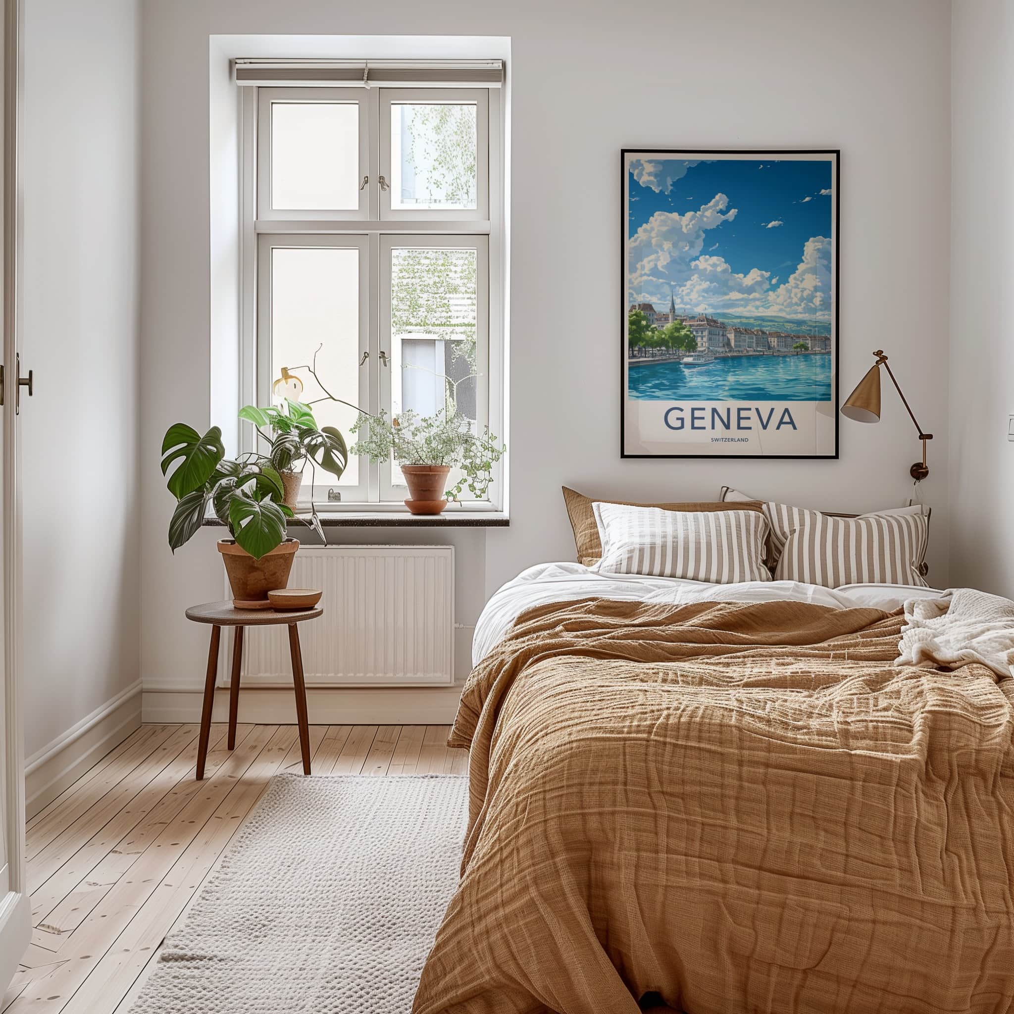 Geneva Poster - Switzerland Travel Art - Cityscape Lakeside Boat Home Decor