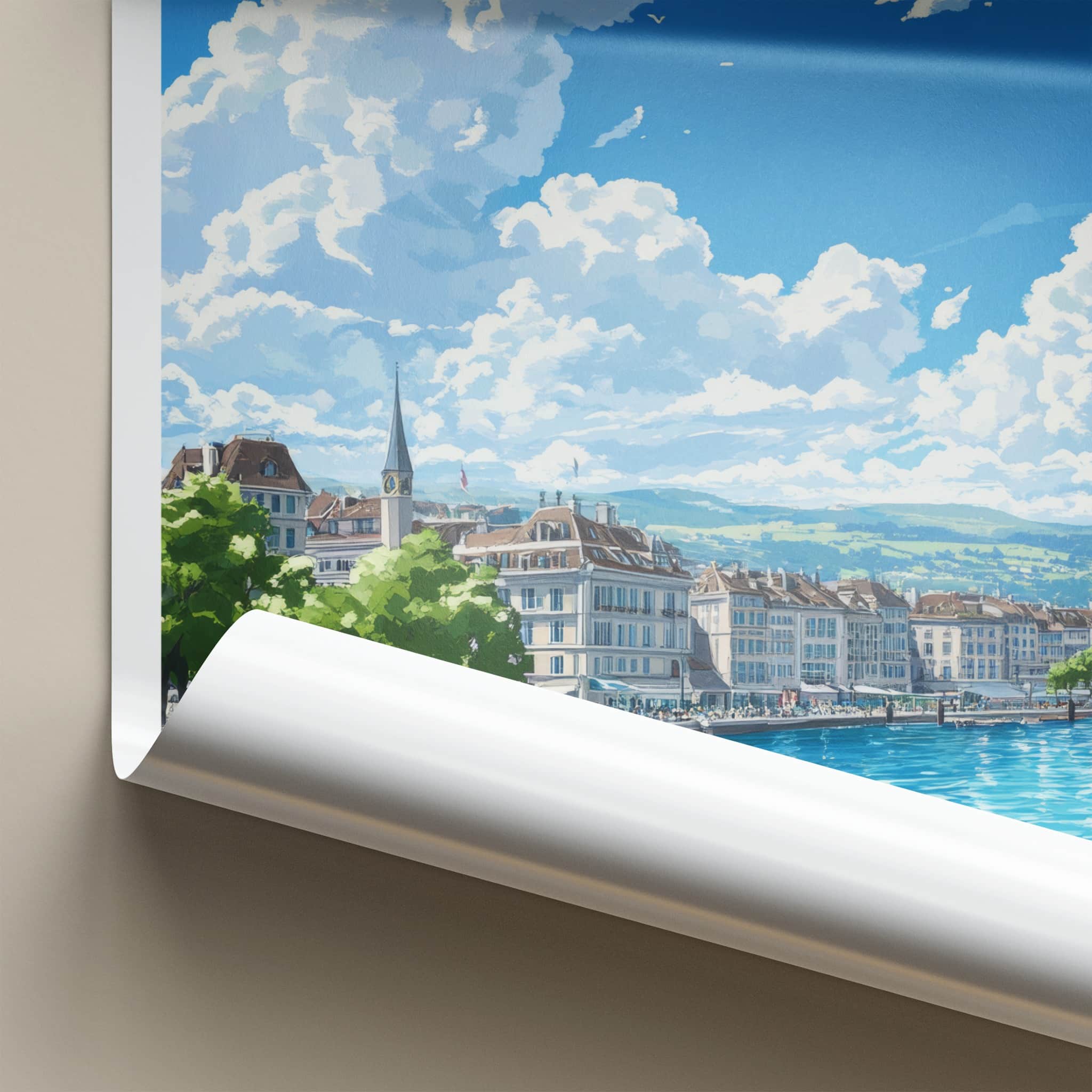Geneva Poster - Switzerland Travel Art - Cityscape Lakeside Boat Home Decor