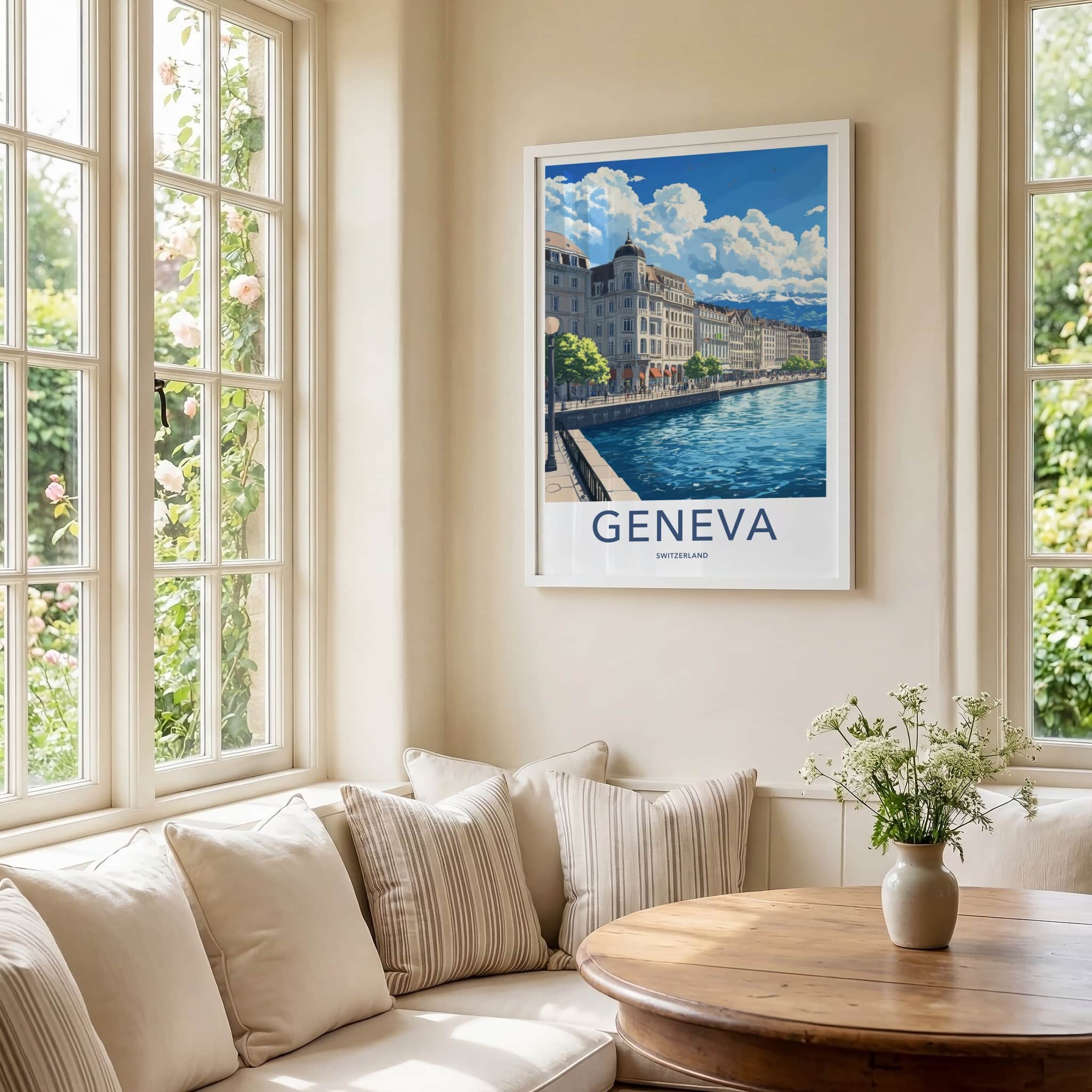 Geneva Poster - Switzerland Travel Art - Historic City Waterfront Home Decor