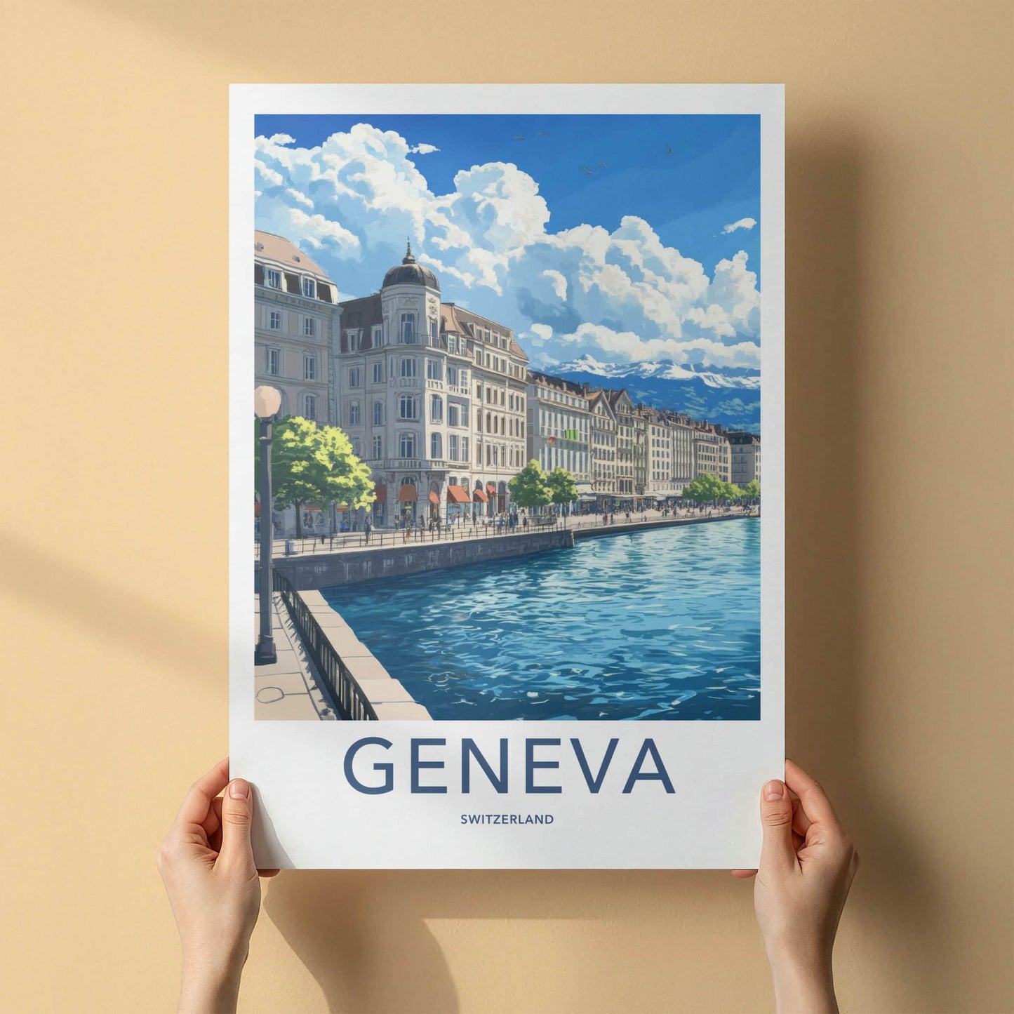 Geneva Poster - Switzerland Travel Art - Historic City Waterfront Home Decor
