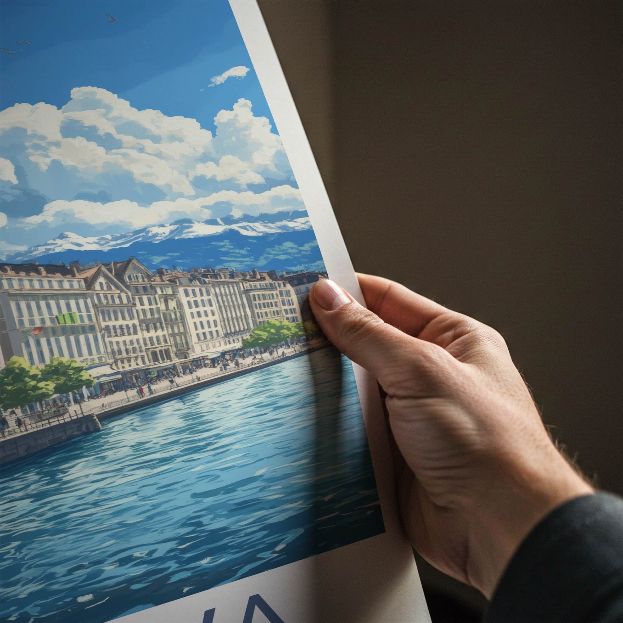 Geneva Poster - Switzerland Travel Art - Historic City Waterfront Home Decor
