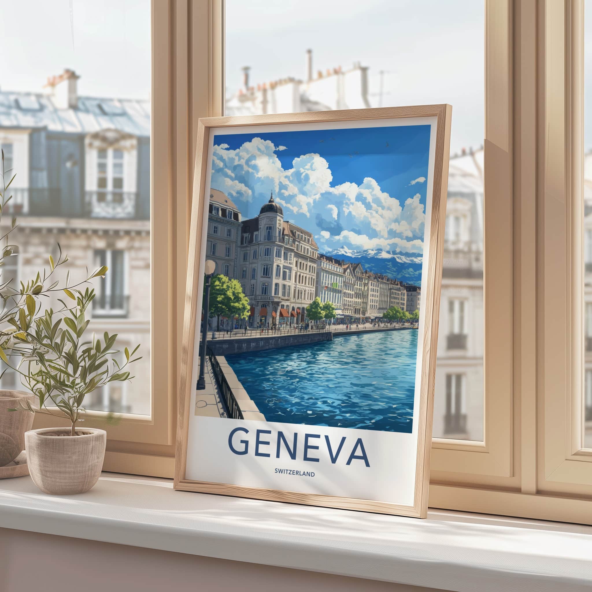 Geneva Poster - Switzerland Travel Art - Historic City Waterfront Home Decor