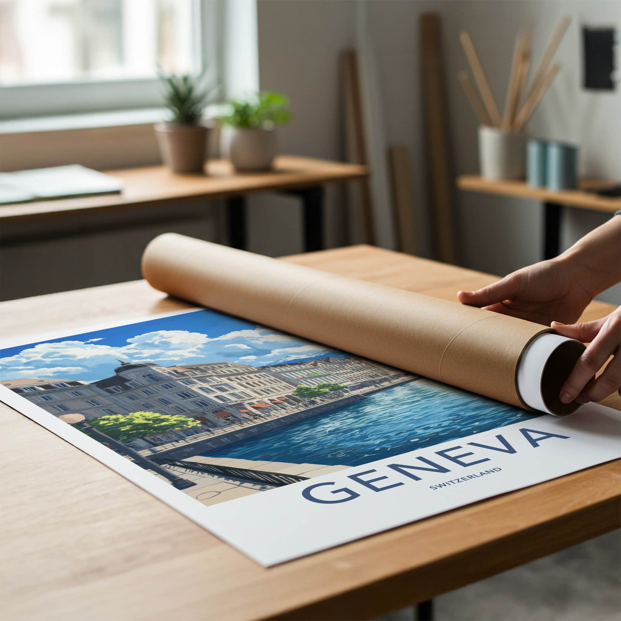 Geneva Poster - Switzerland Travel Art - Historic City Waterfront Home Decor