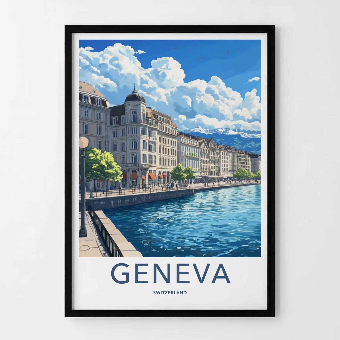 Geneva Poster - Switzerland Travel Art - Historic City Waterfront Home Decor