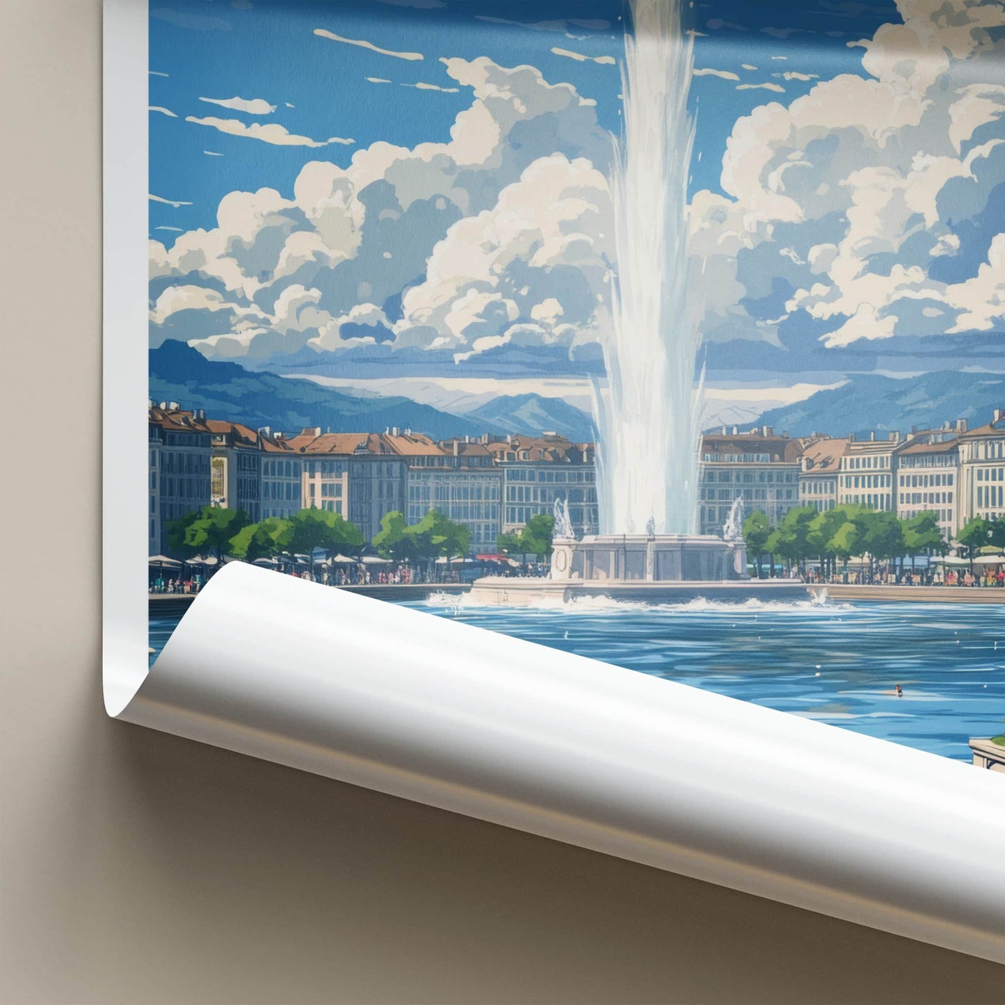 Geneva Poster - Switzerland Travel Art - Iconic Fountain Lake Home Decor