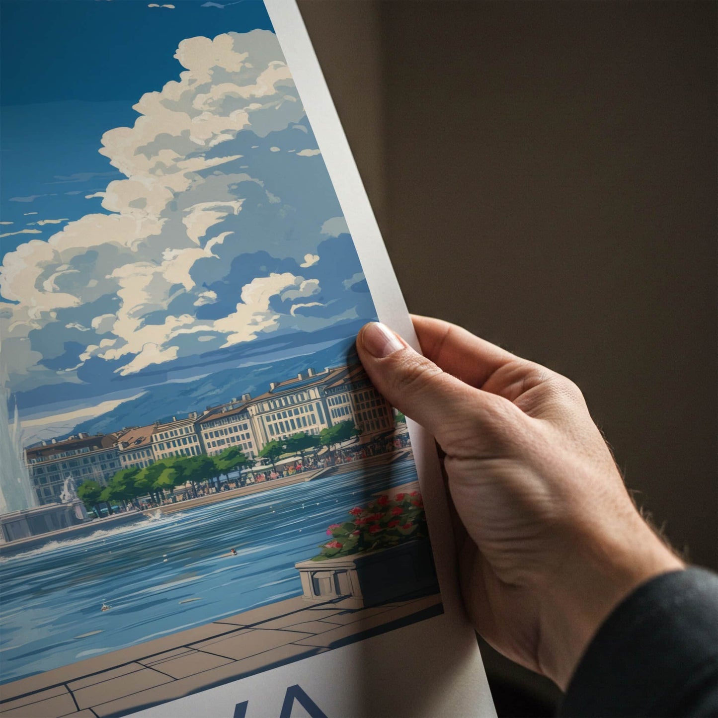 Geneva Poster - Switzerland Travel Art - Iconic Fountain Lake Home Decor