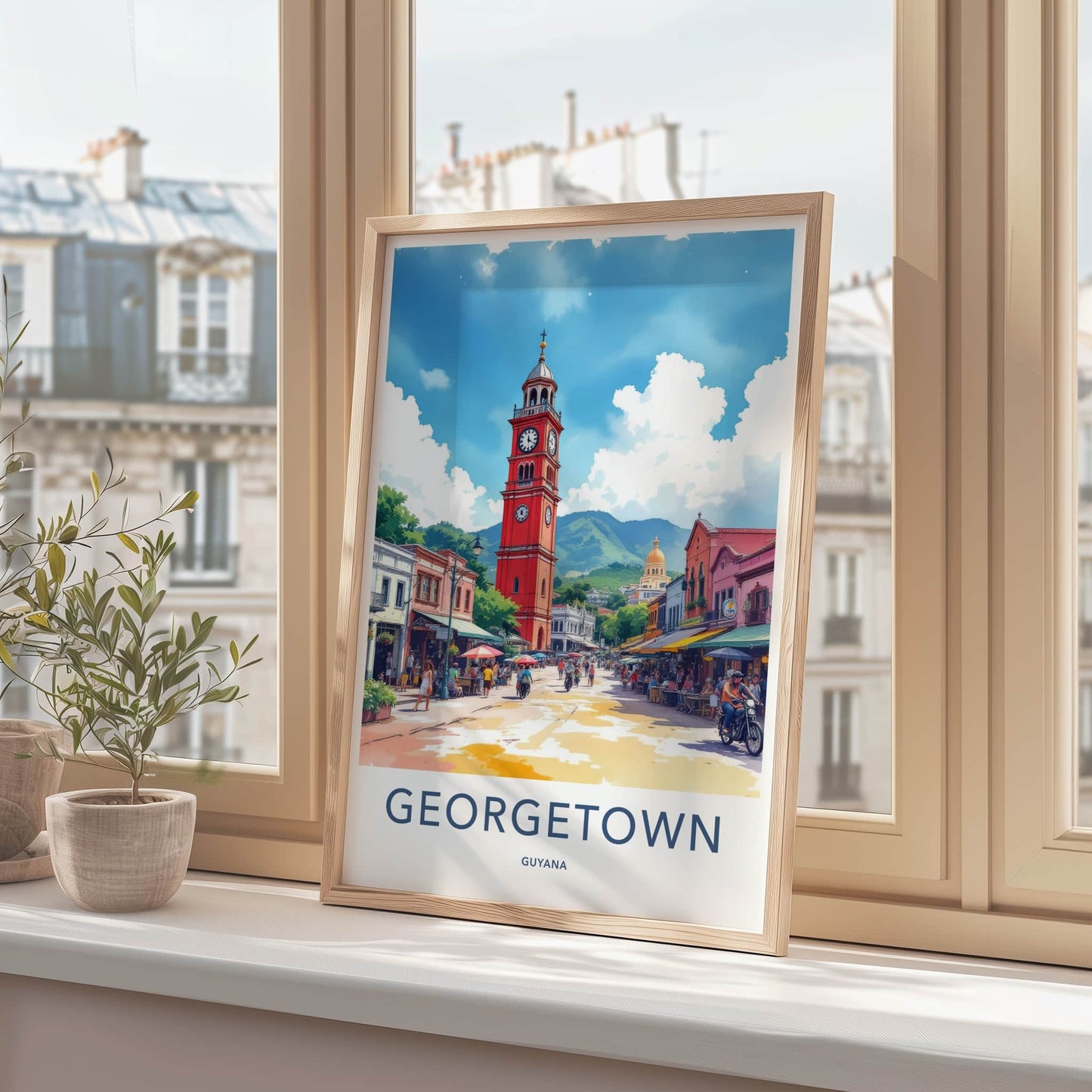Georgetown Poster - Guyana Art Print - Red Clock Tower Home Decor