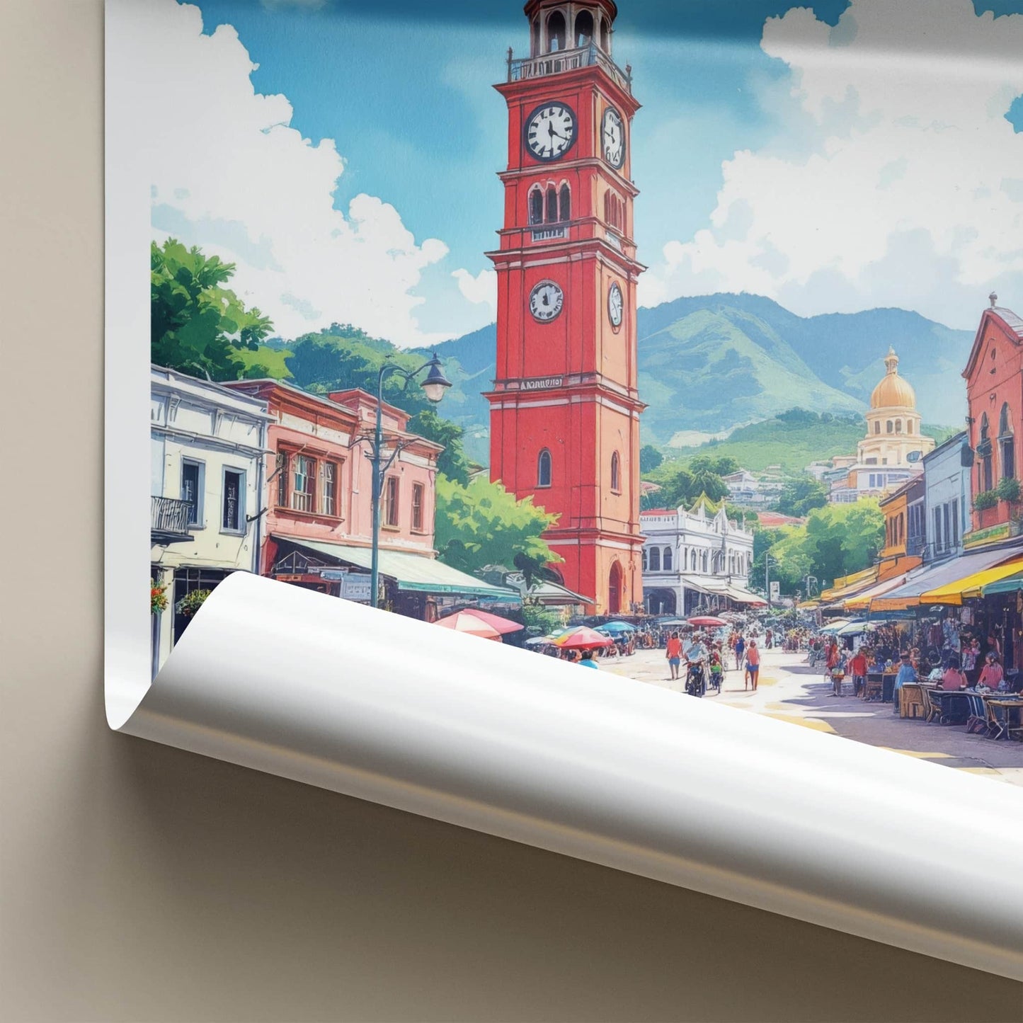 Georgetown Poster - Guyana Art Print - Red Clock Tower Home Decor