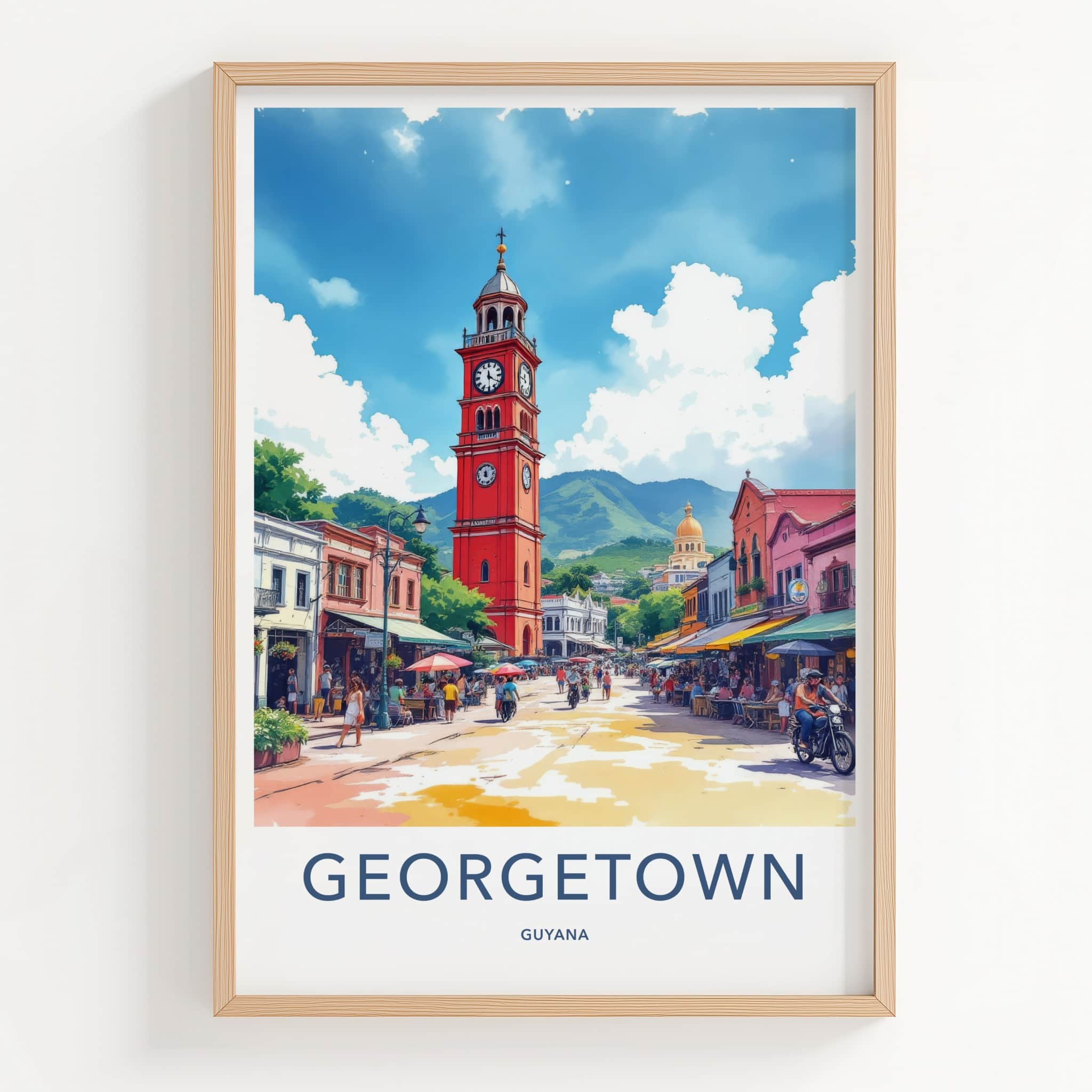 Georgetown Poster - Guyana Art Print - Red Clock Tower Home Decor
