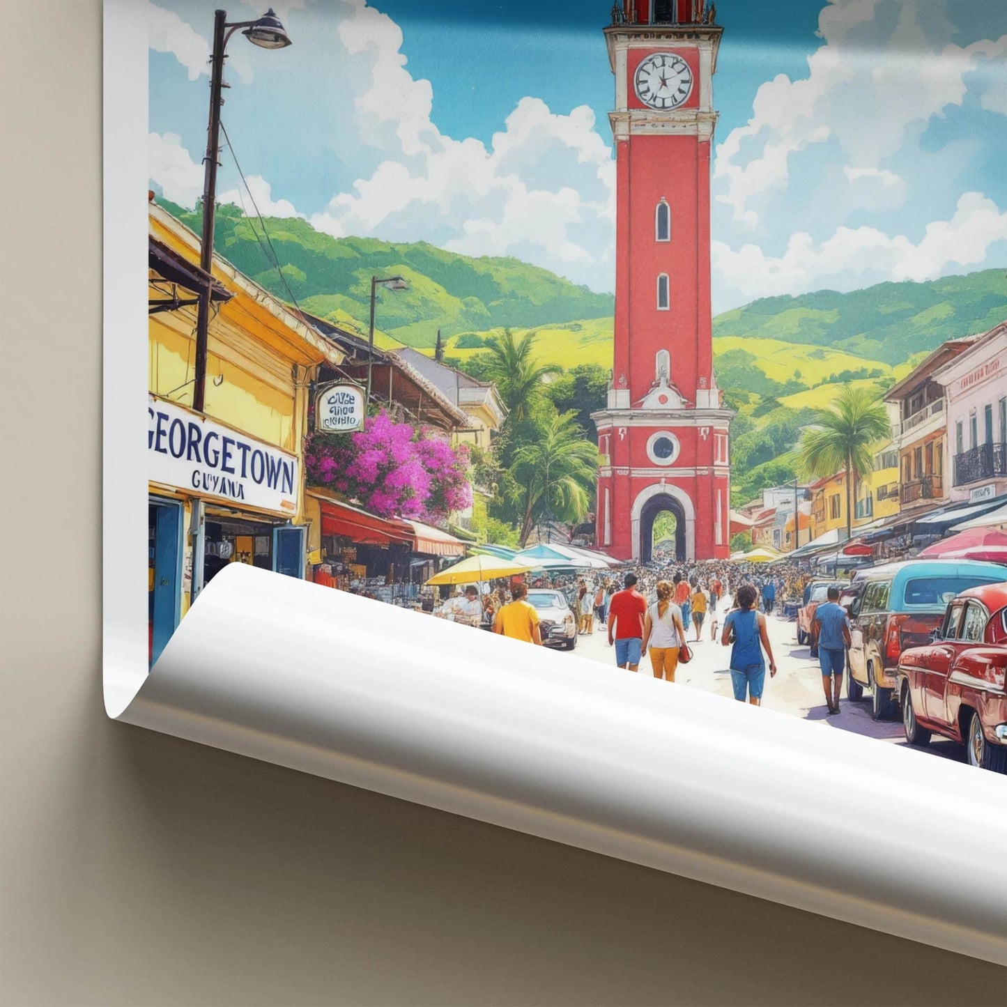 Georgetown Poster - Guyana Art Print - Red Clock Tower Home Decor 2