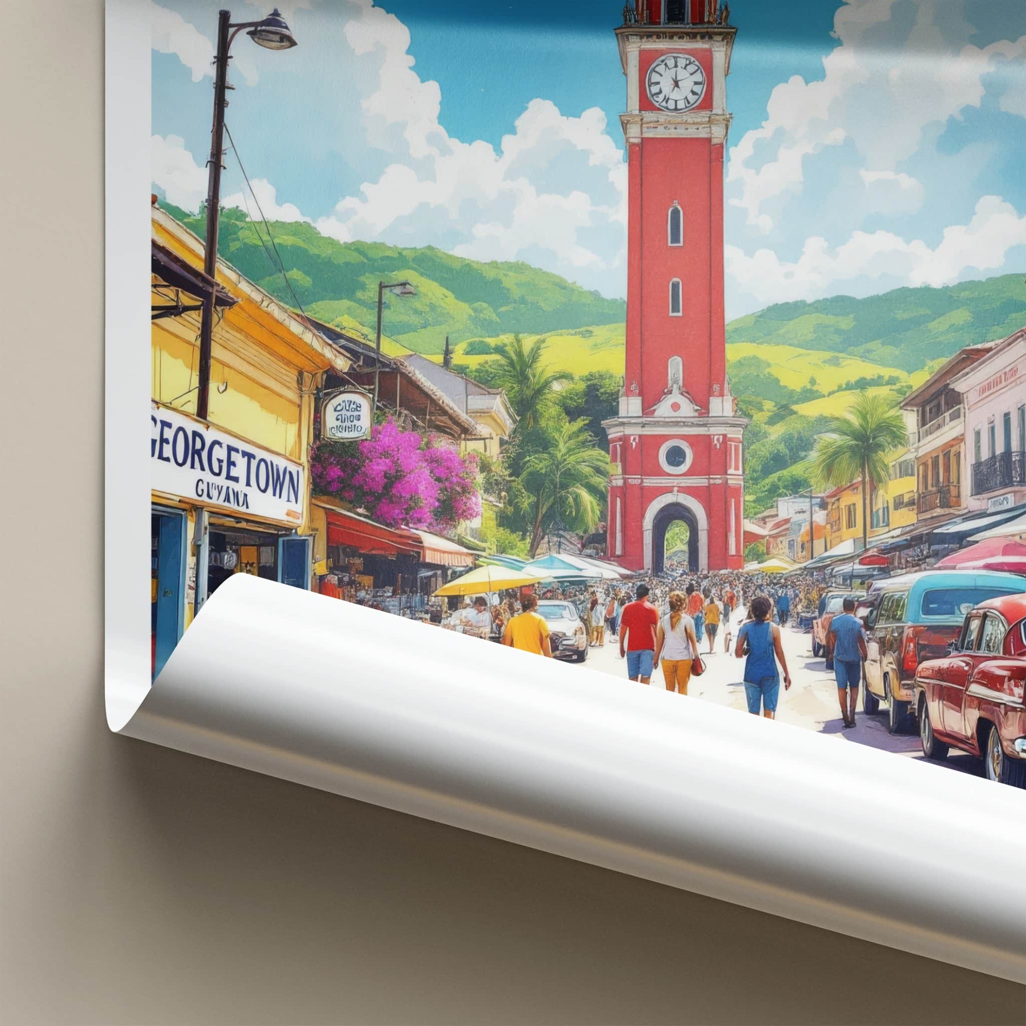 Georgetown Poster - Guyana Art Print - Red Clock Tower Home Decor 2