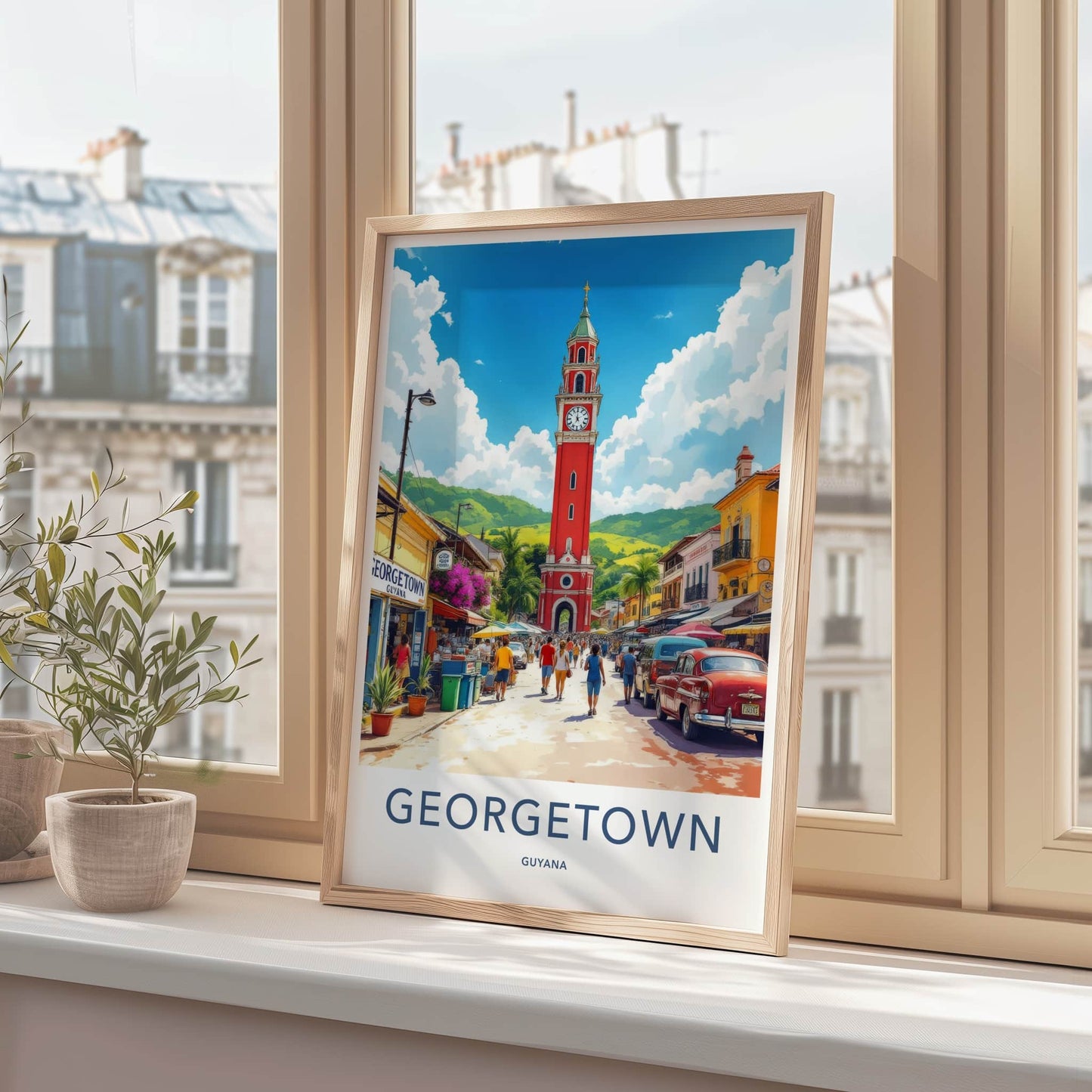 Georgetown Poster - Guyana Art Print - Red Clock Tower Home Decor 2