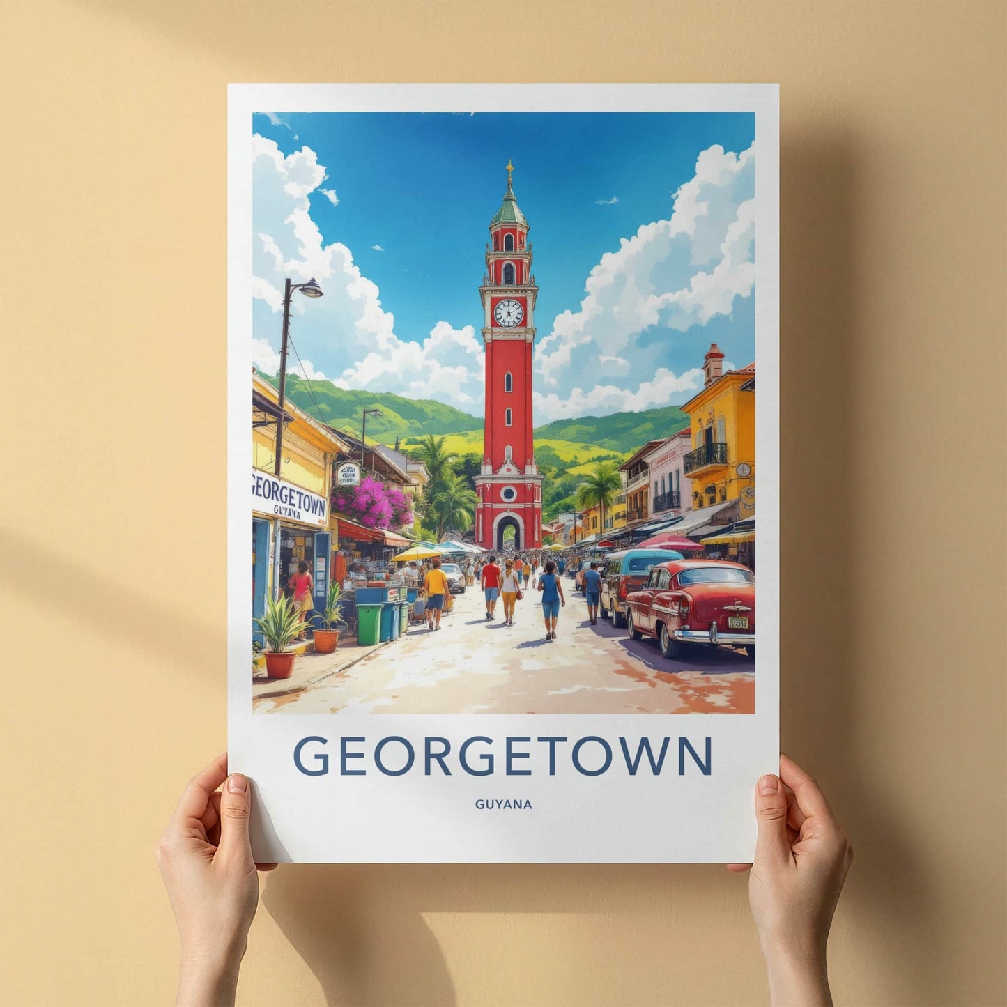 Georgetown Poster - Guyana Art Print - Red Clock Tower Home Decor 2