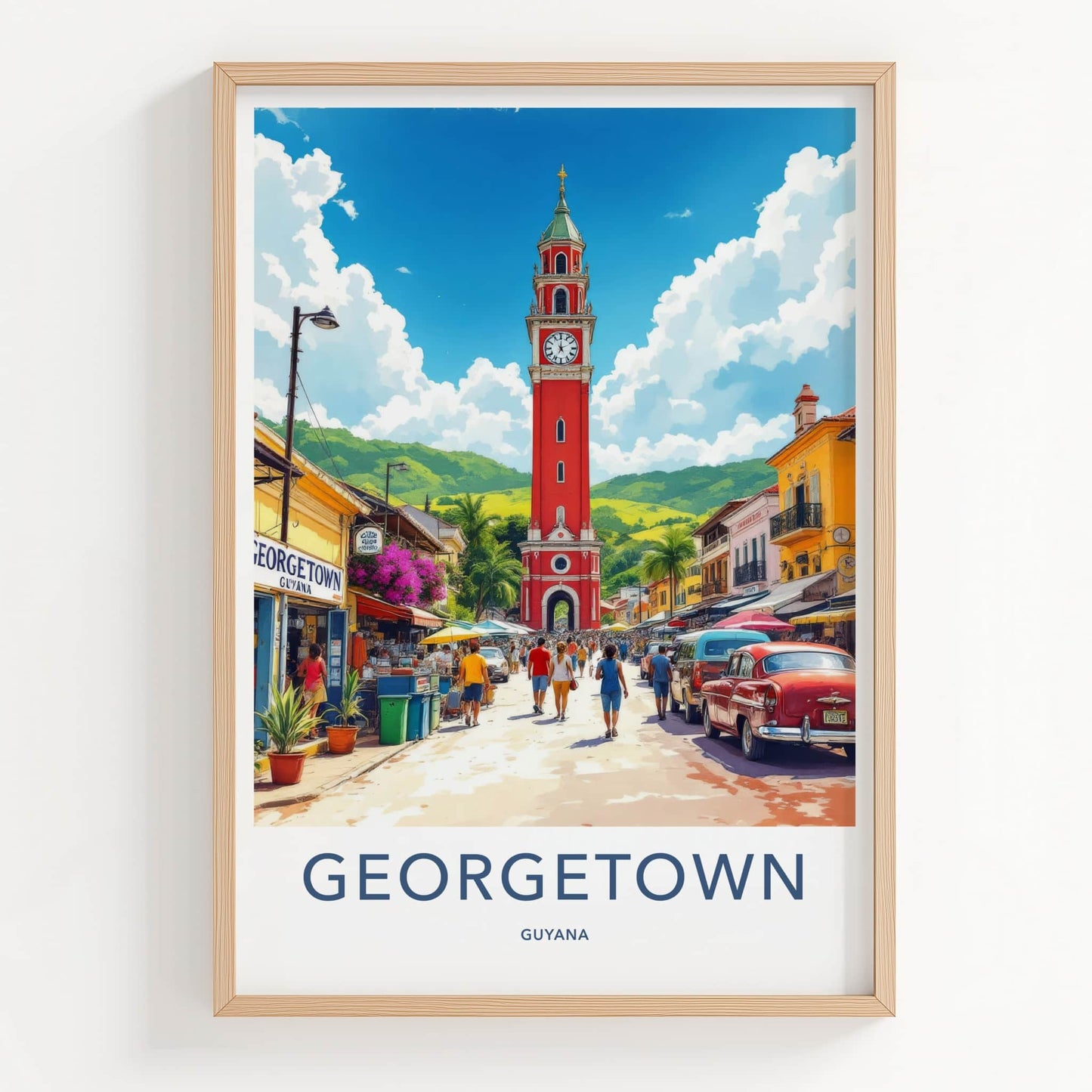 Georgetown Poster - Guyana Art Print - Red Clock Tower Home Decor 2