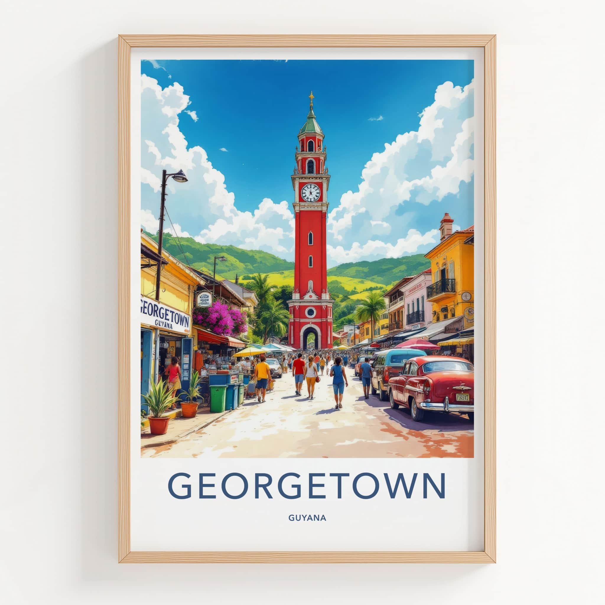 Georgetown Poster - Guyana Art Print - Red Clock Tower Home Decor 2