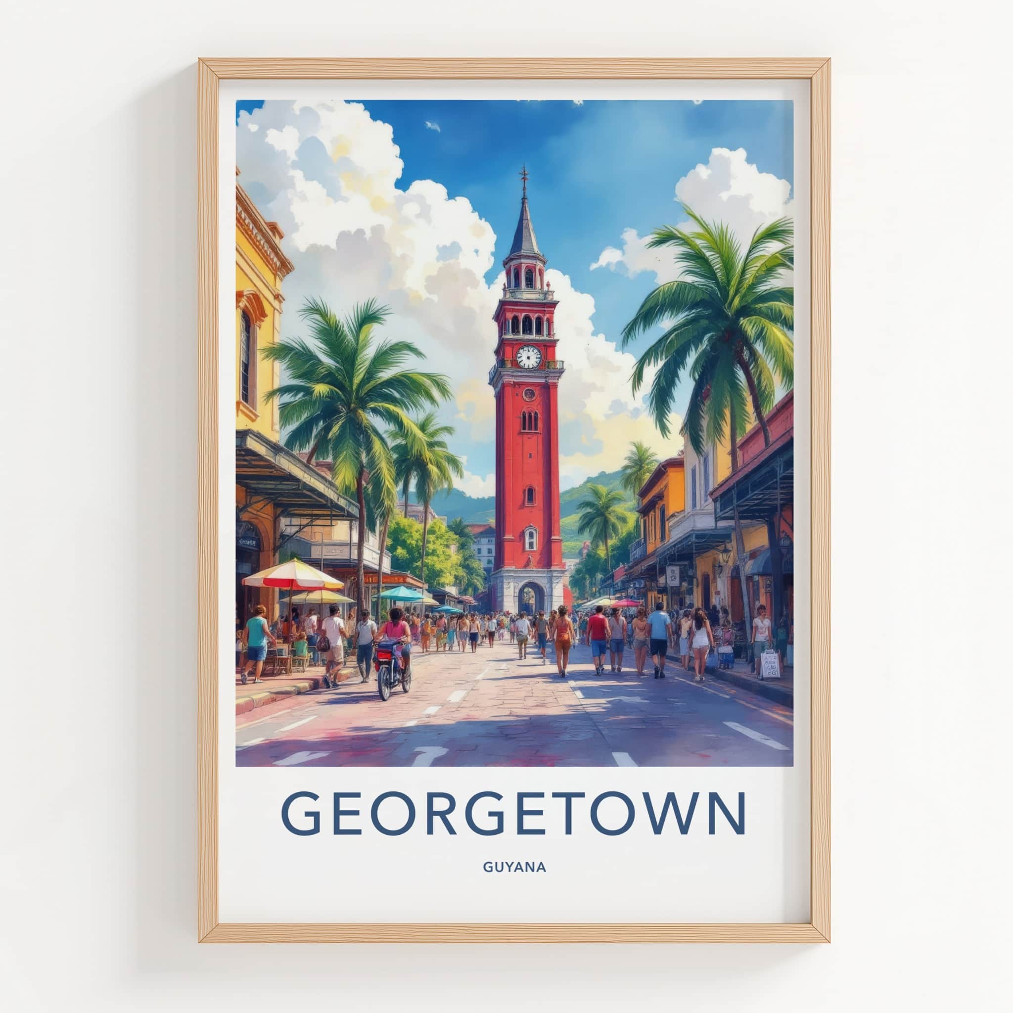 Georgetown Poster - Guyana Travel Art Red Clock Tower Home Decor