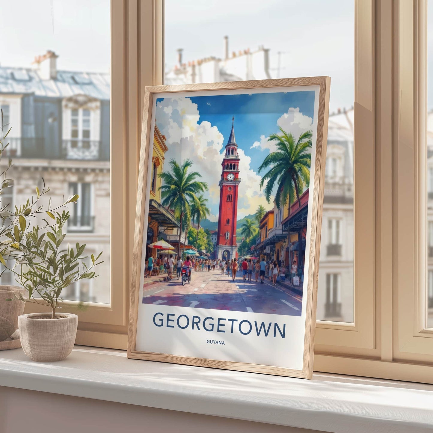 Georgetown Poster - Guyana Travel Art Red Clock Tower Home Decor