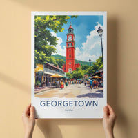 Georgetown Poster - Guyana Travel Art - Vibrant Red Clock Tower Wall Decor