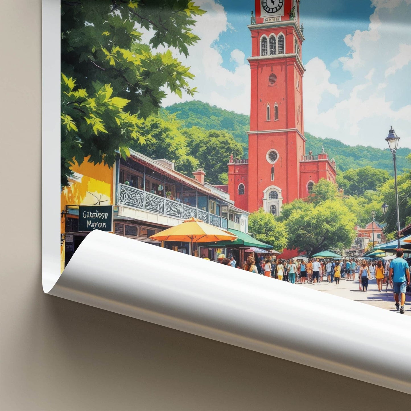 Georgetown Poster - Guyana Travel Art - Vibrant Red Clock Tower Wall Decor