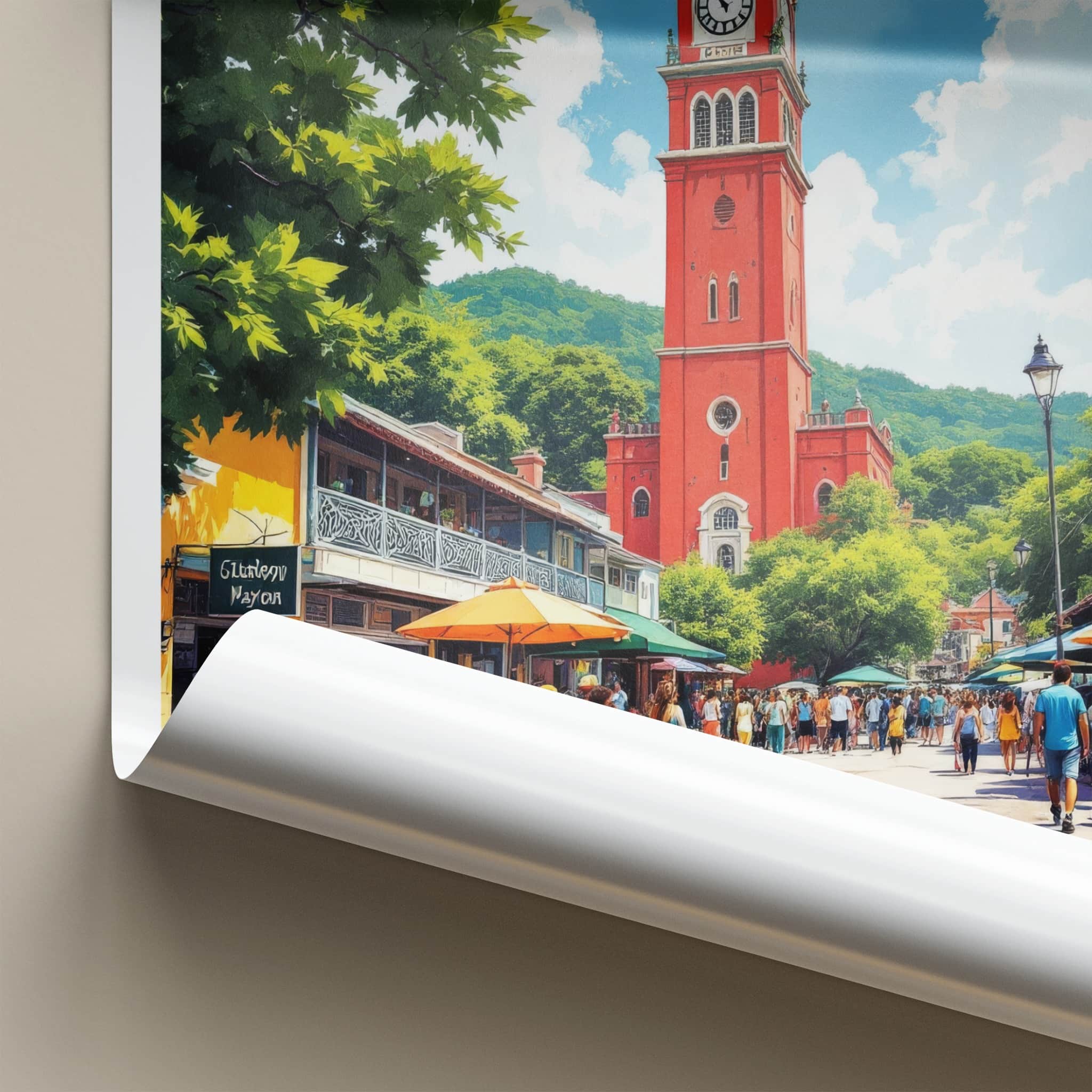 Georgetown Poster - Guyana Travel Art - Vibrant Red Clock Tower Wall Decor