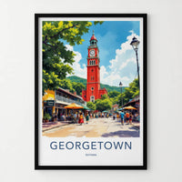Georgetown Poster - Guyana Travel Art - Vibrant Red Clock Tower Wall Decor