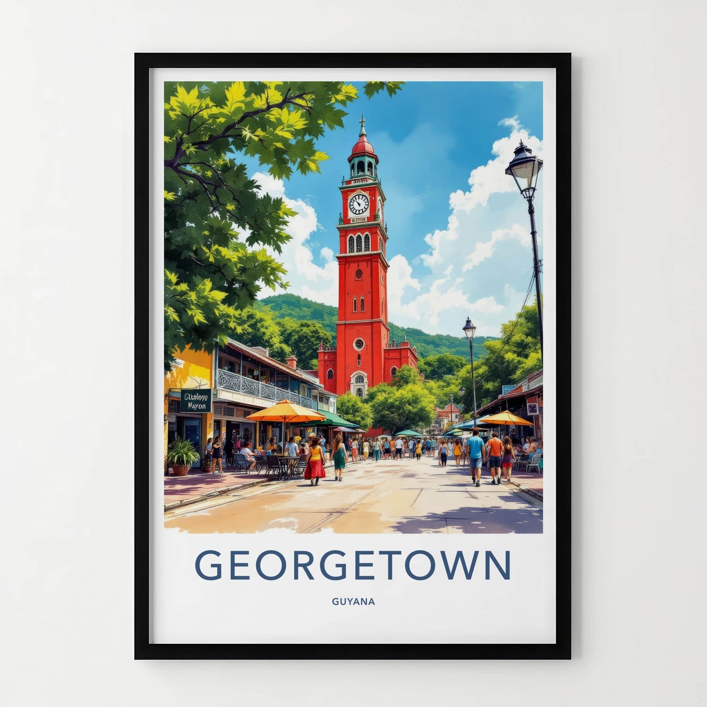 Georgetown Poster - Guyana Travel Art - Vibrant Red Clock Tower Wall Decor
