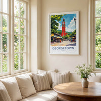 Georgetown Poster - Guyana Travel Art - Vibrant Red Clock Tower Wall Decor
