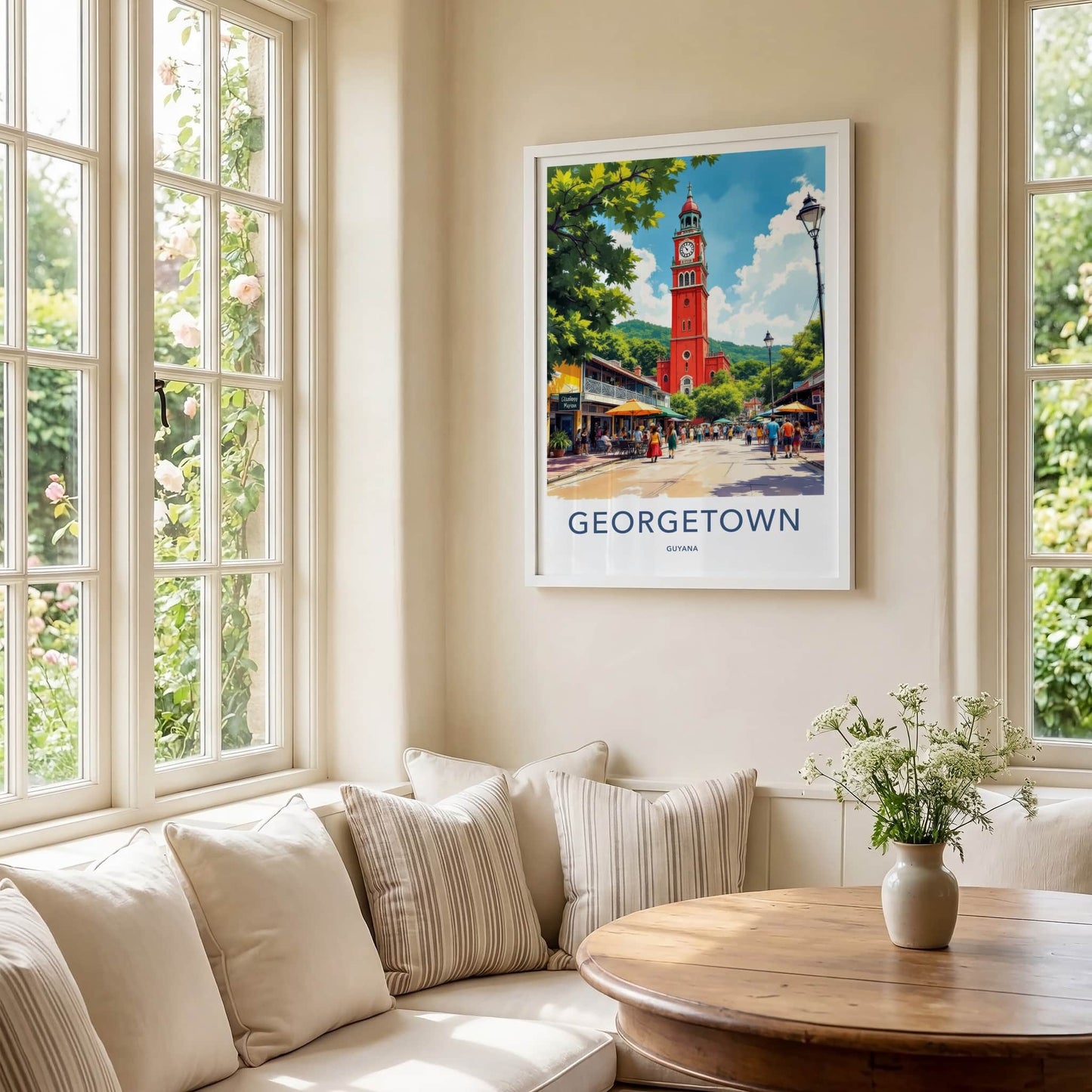 Georgetown Poster - Guyana Travel Art - Vibrant Red Clock Tower Wall Decor