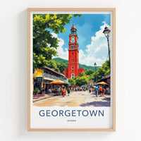 Georgetown Poster - Guyana Travel Art - Vibrant Red Clock Tower Wall Decor