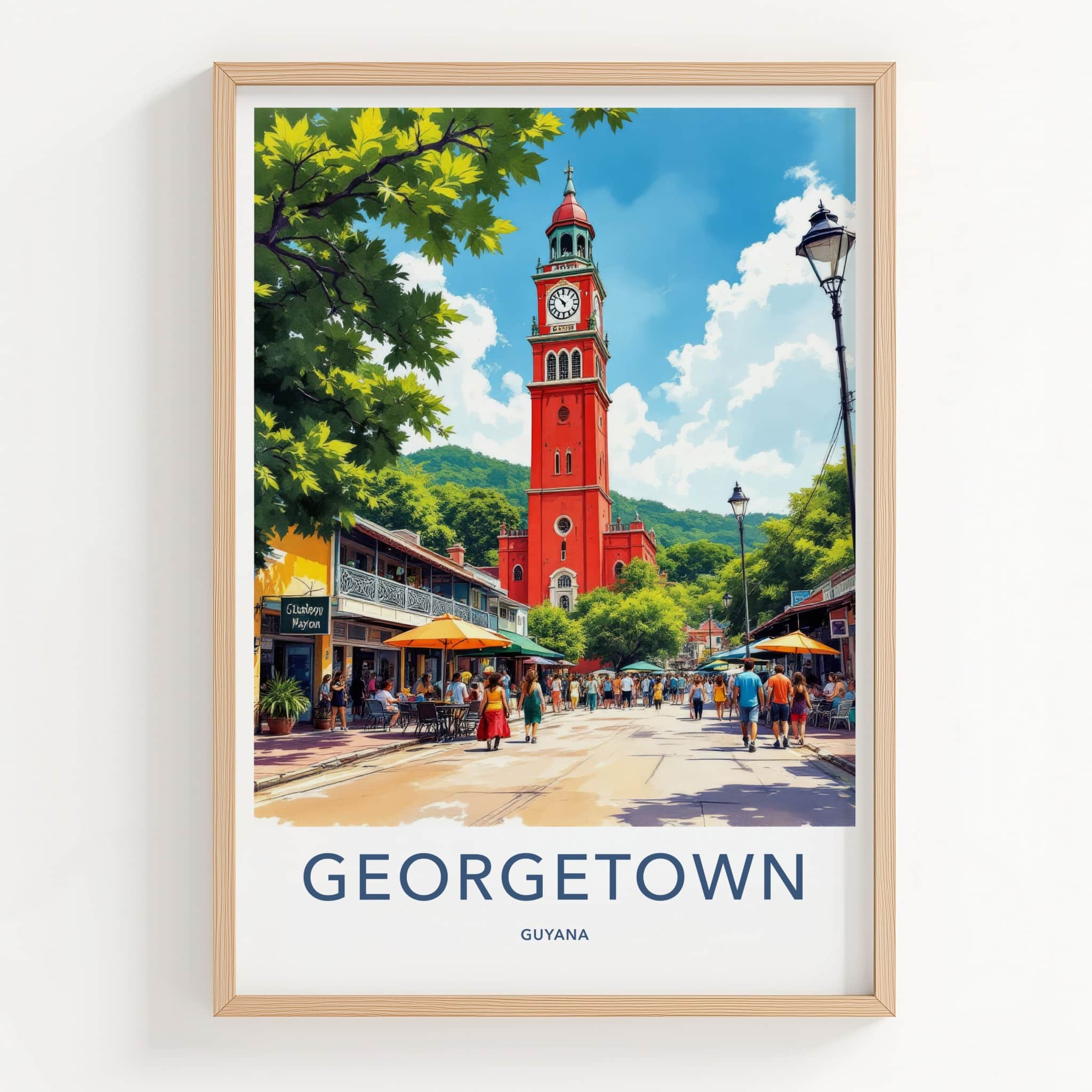 Georgetown Poster - Guyana Travel Art - Vibrant Red Clock Tower Wall Decor