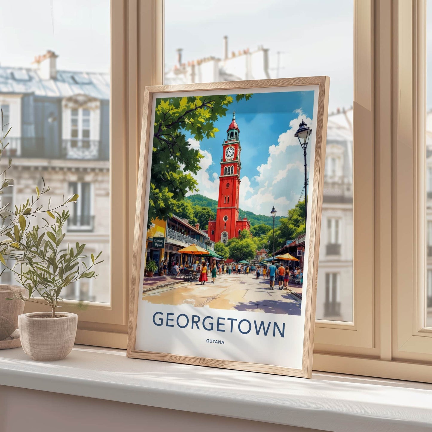 Georgetown Poster - Guyana Travel Art - Vibrant Red Clock Tower Wall Decor