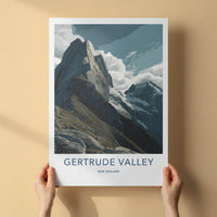 Gertrude Valley Poster - New Zealand Travel Art - Rugged Mountain Peaks Home Decor