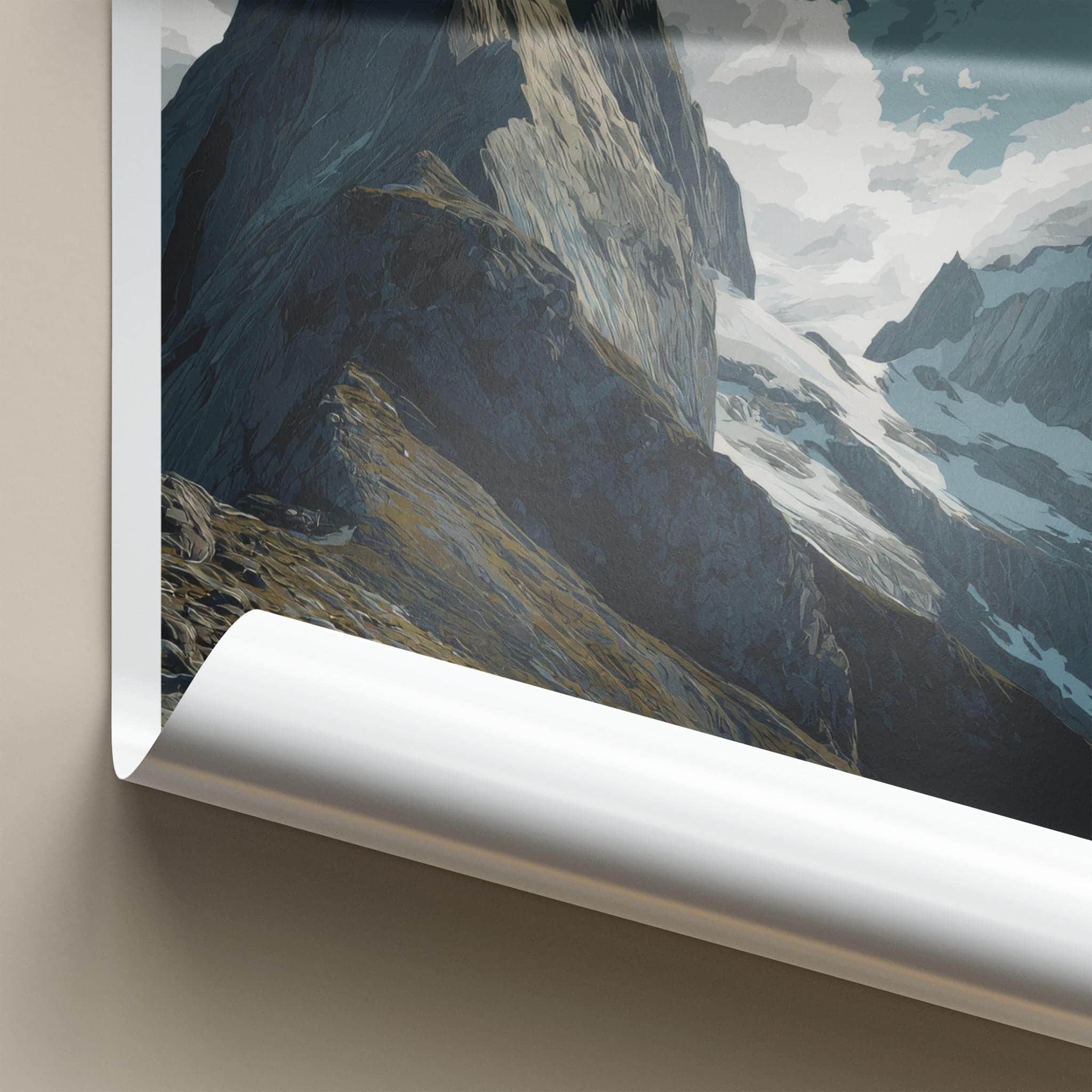 Gertrude Valley Poster - New Zealand Travel Art - Rugged Mountain Peaks Home Decor