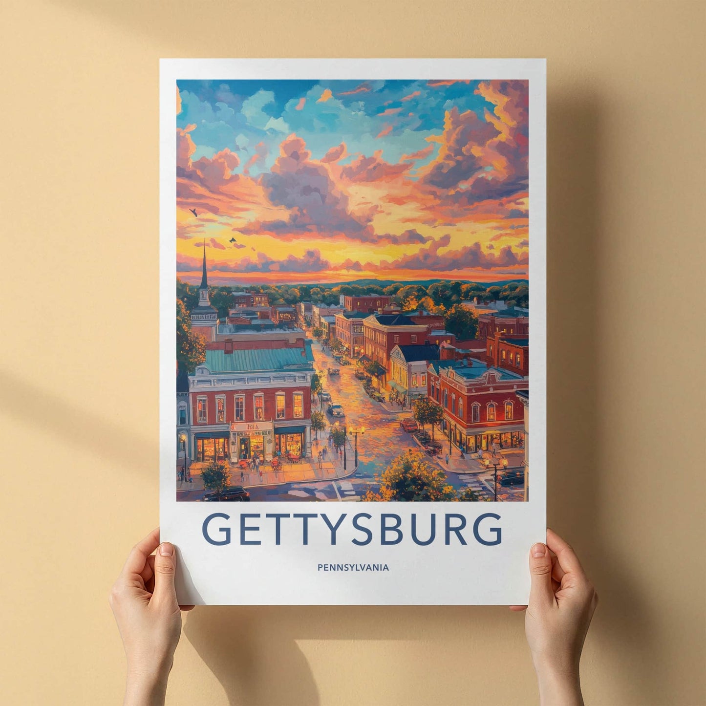Gettysburg Poster - Pennsylvania Travel Art - Historic Town Sunset Home Decor