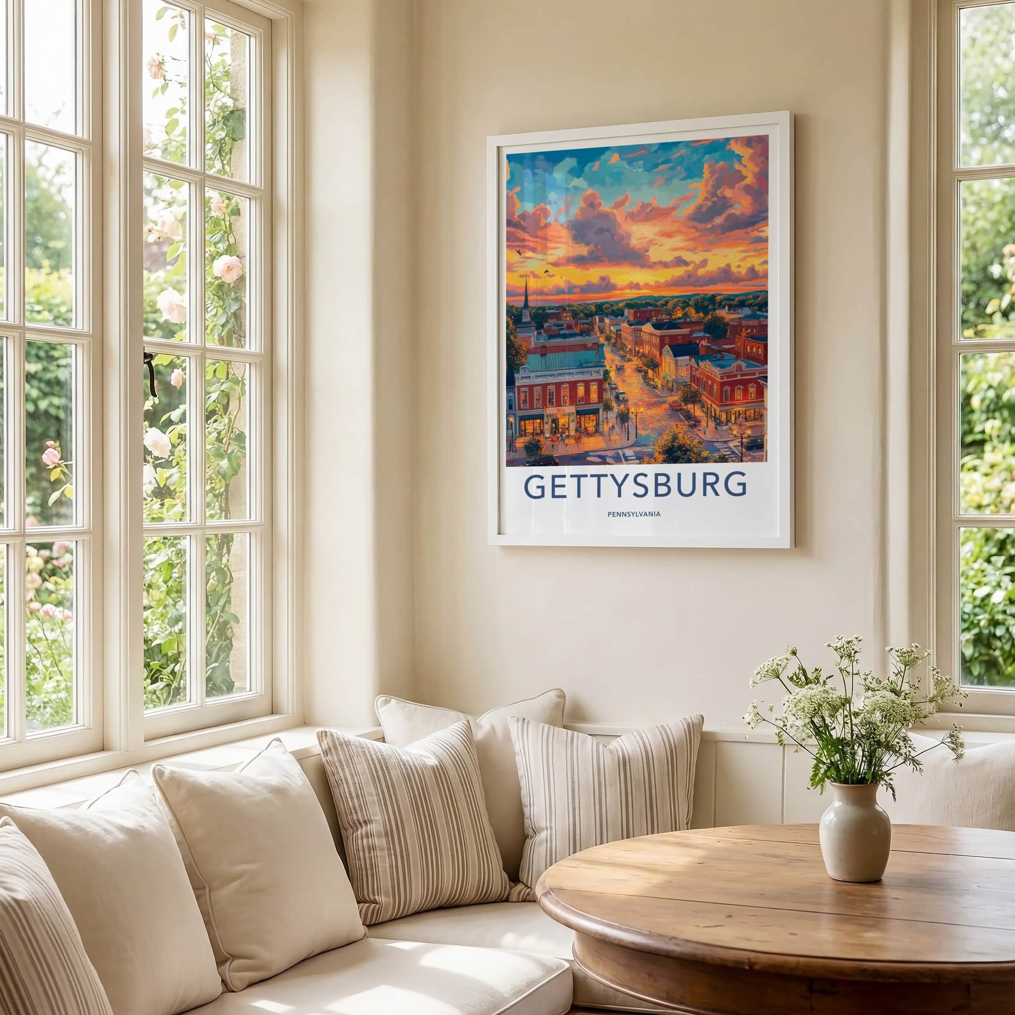Gettysburg Poster - Pennsylvania Travel Art - Historic Town Sunset Home Decor