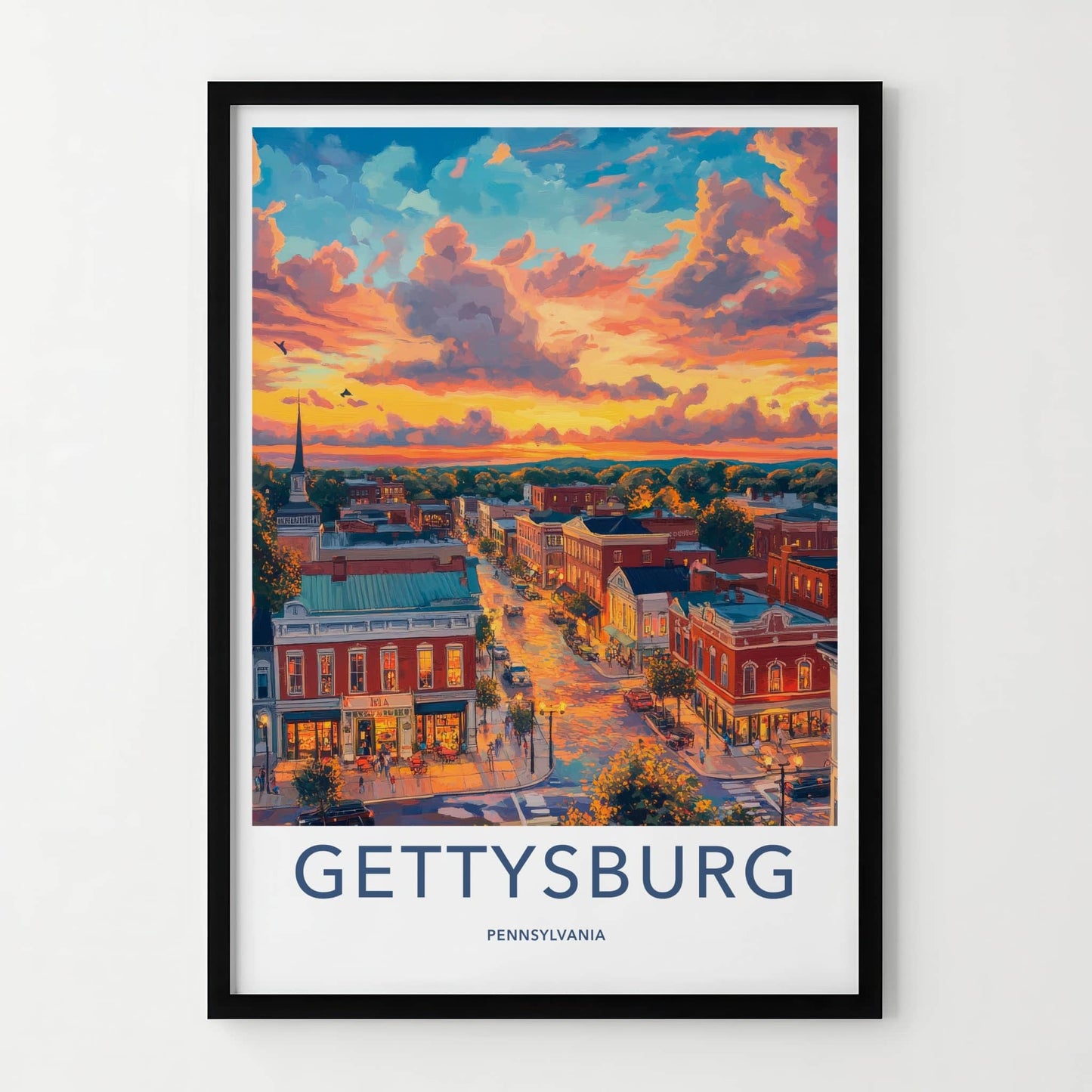 Gettysburg Poster - Pennsylvania Travel Art - Historic Town Sunset Home Decor