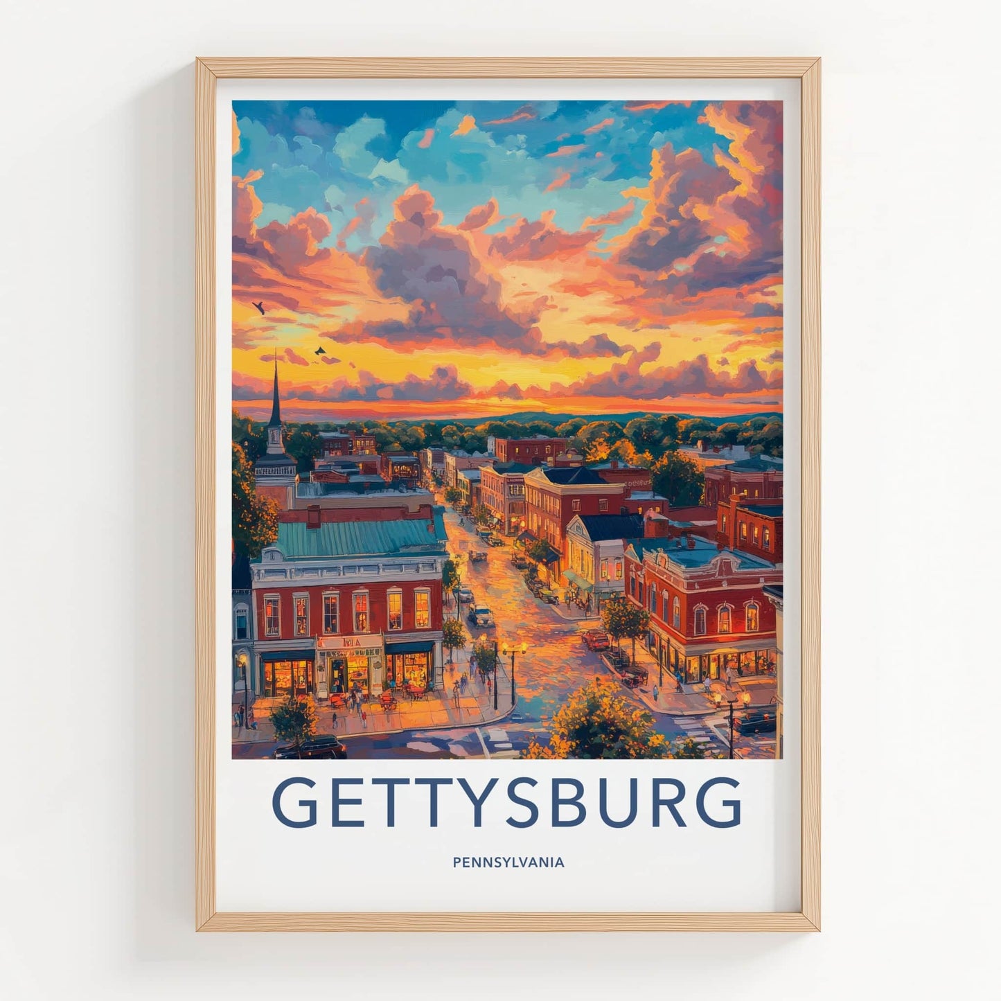 Gettysburg Poster - Pennsylvania Travel Art - Historic Town Sunset Home Decor