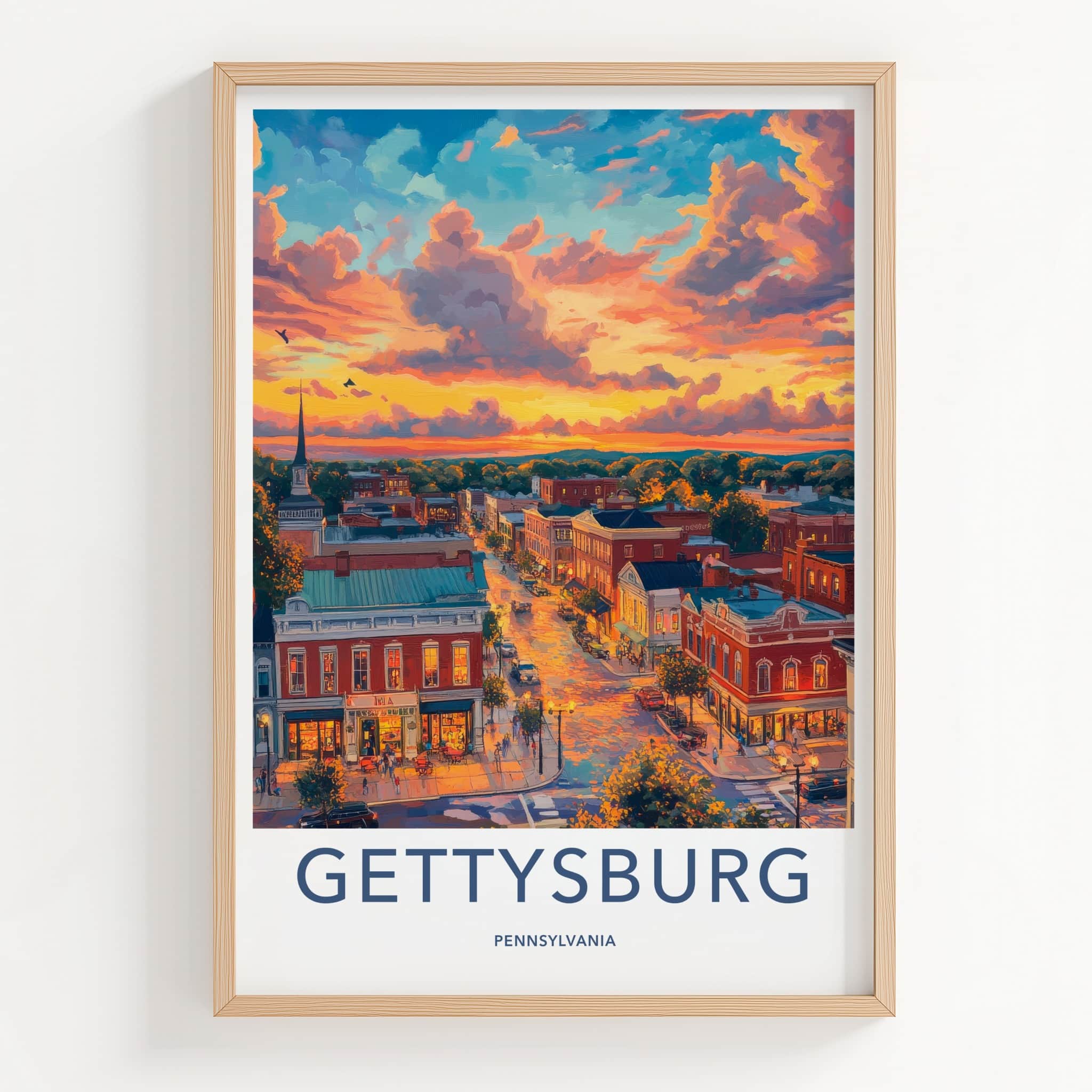 Gettysburg Poster - Pennsylvania Travel Art - Historic Town Sunset Home Decor