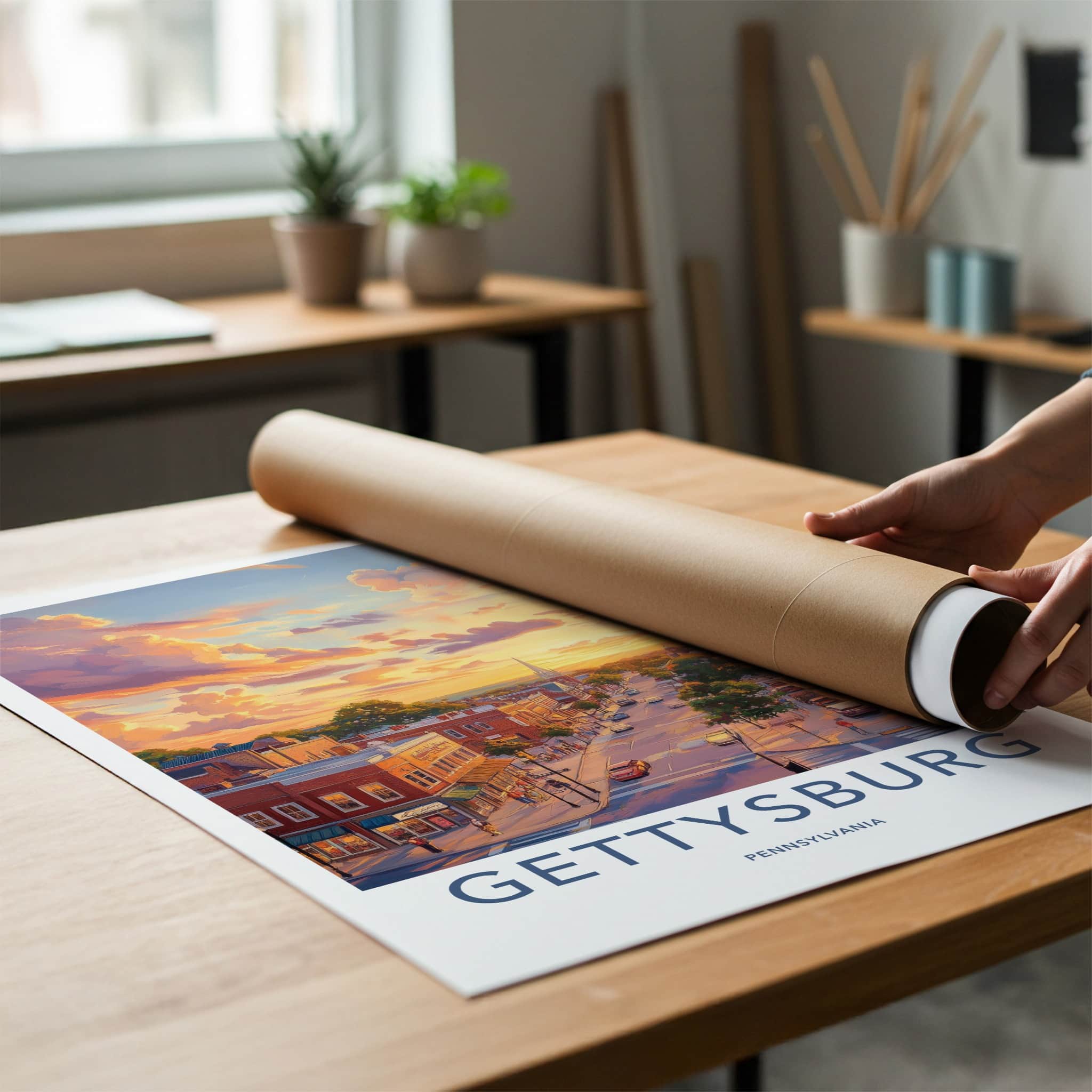 Gettysburg Poster - Pennsylvania Travel Art - Warm Streetscape Sunset Home Decor