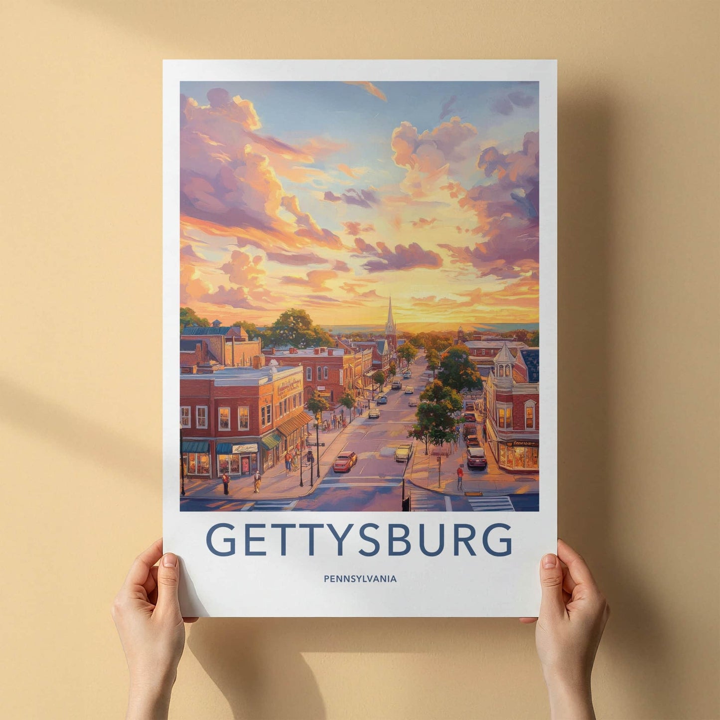 Gettysburg Poster - Pennsylvania Travel Art - Warm Streetscape Sunset Home Decor