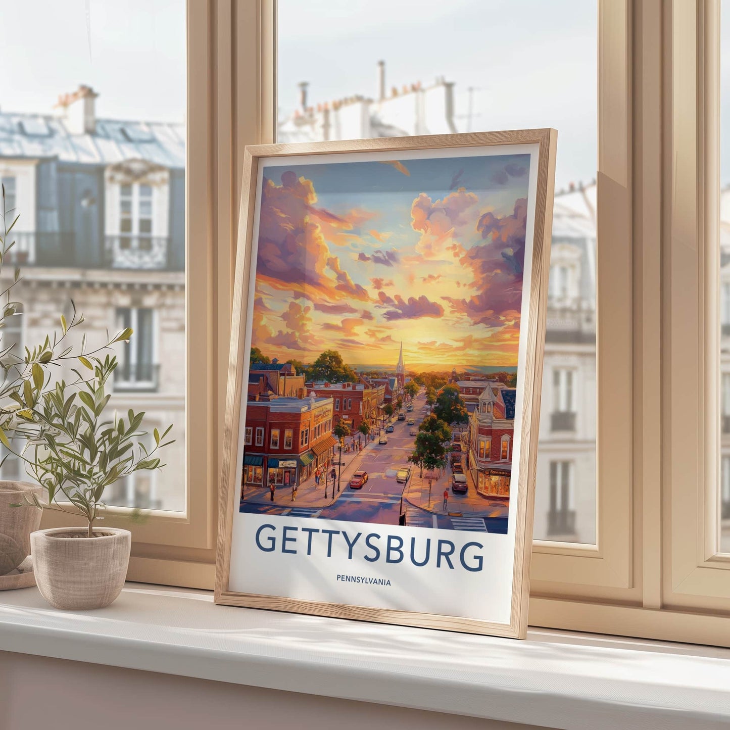 Gettysburg Poster - Pennsylvania Travel Art - Warm Streetscape Sunset Home Decor