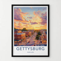 Gettysburg Poster - Pennsylvania Travel Art - Warm Streetscape Sunset Home Decor