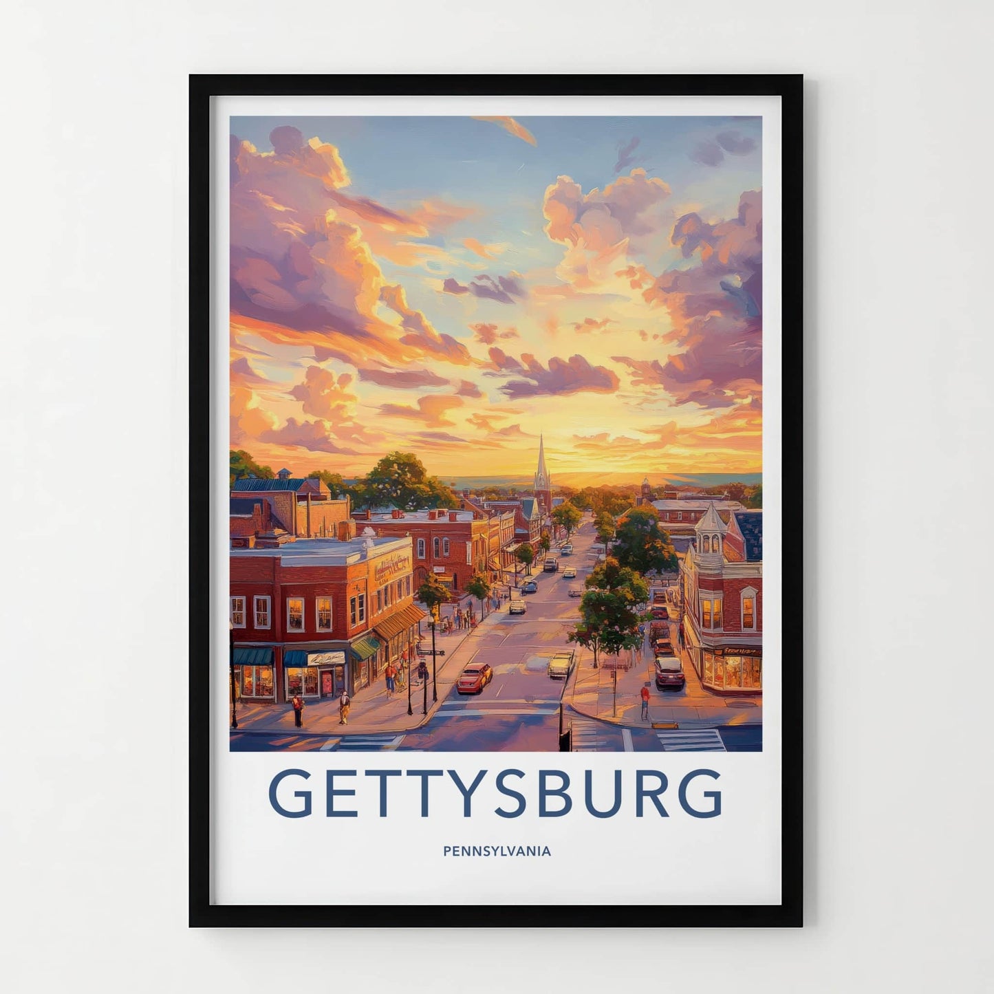 Gettysburg Poster - Pennsylvania Travel Art - Warm Streetscape Sunset Home Decor