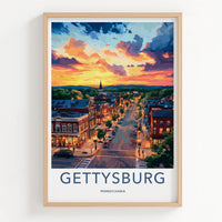 Gettysburg Poster - Pennsylvania Wall Art - Vibrant Street Sunset Home Decor