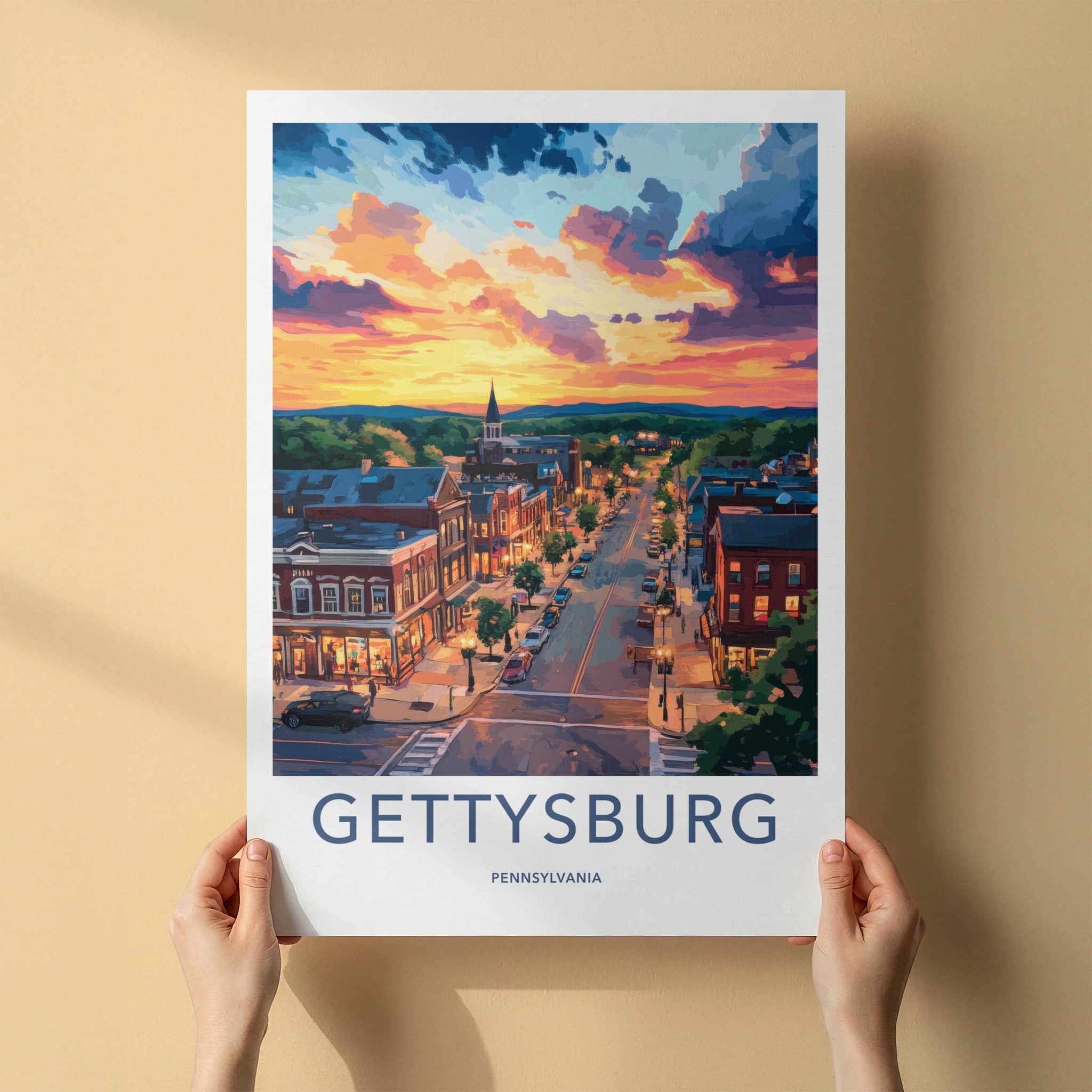 Gettysburg Poster - Pennsylvania Wall Art - Vibrant Street Sunset Home Decor