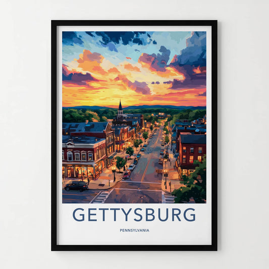 Gettysburg Poster - Pennsylvania Wall Art - Vibrant Street Sunset Home Decor