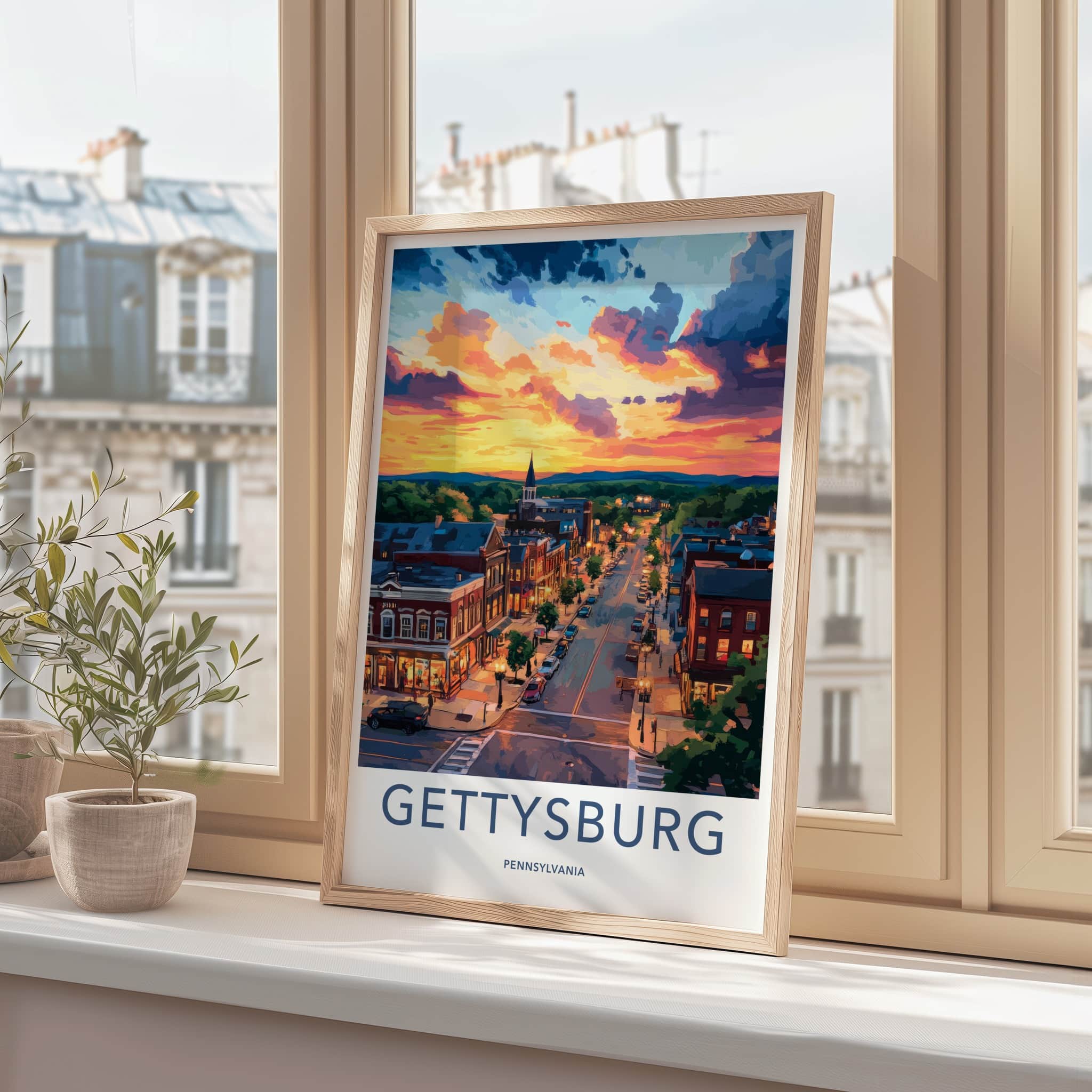 Gettysburg Poster - Pennsylvania Wall Art - Vibrant Street Sunset Home Decor
