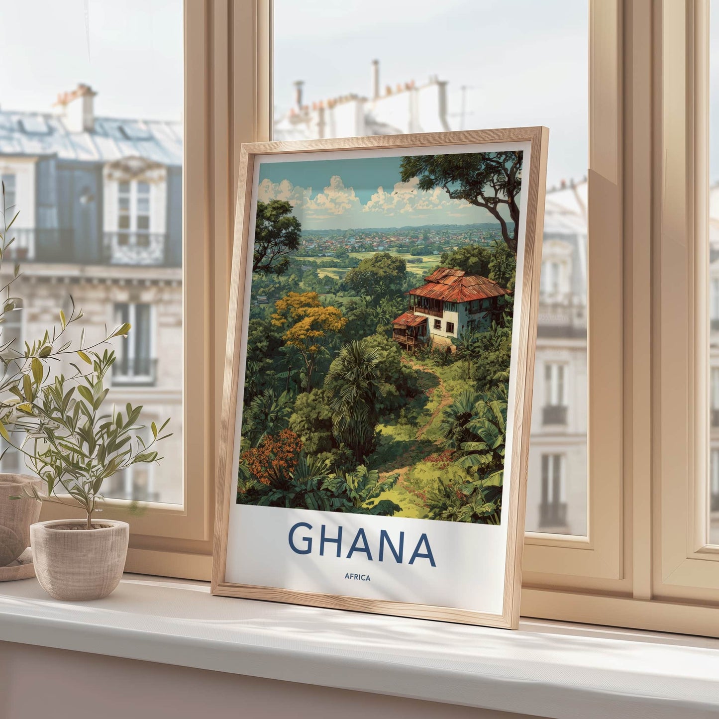 Ghana Poster - Africa Framed Print - Lush Jungle Village Framed Decor
