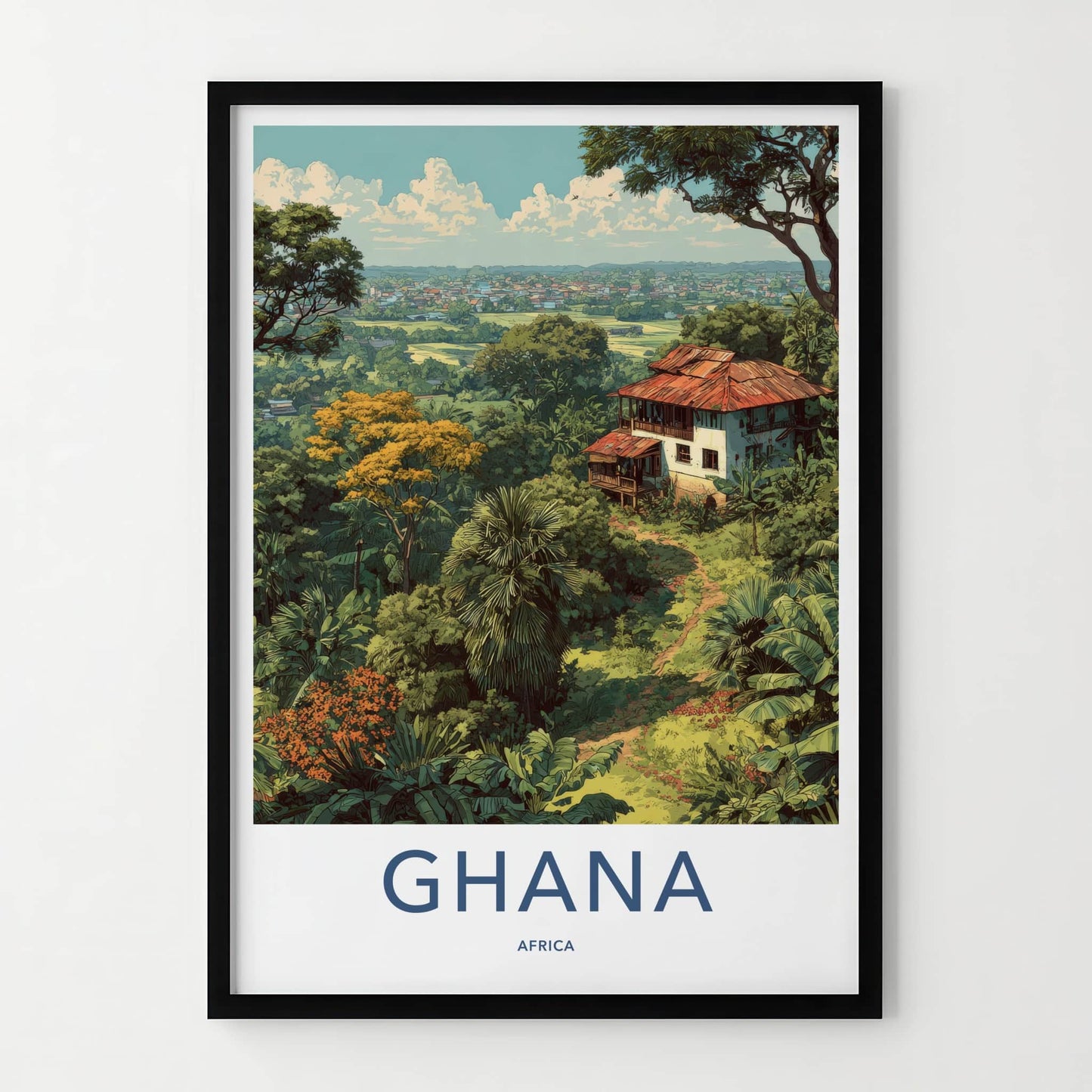 Ghana Poster - Africa Framed Print - Lush Jungle Village Framed Decor
